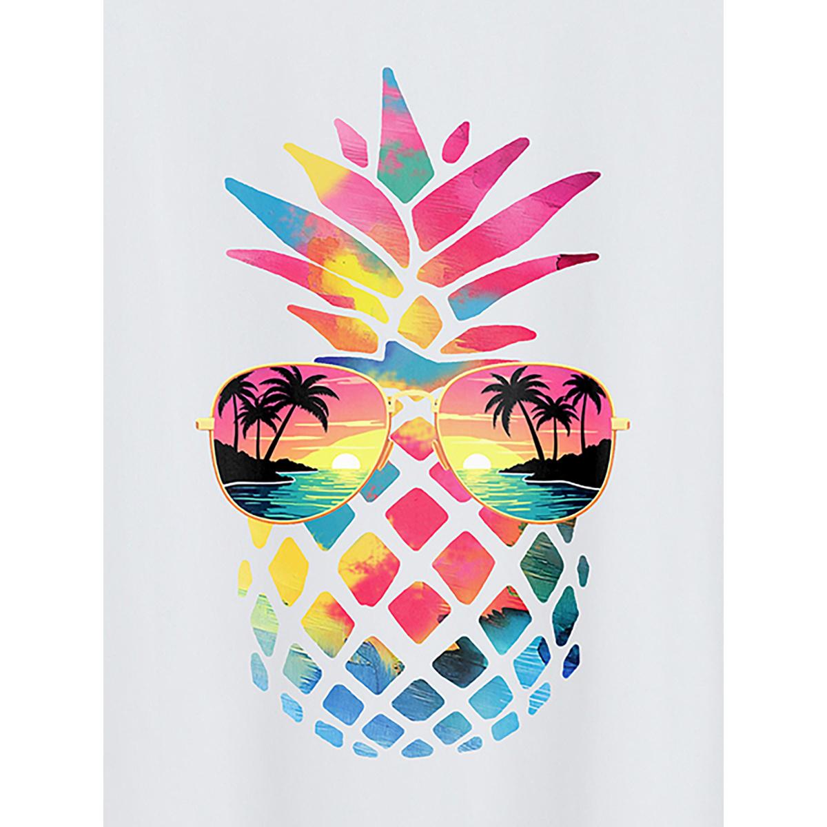 Plus Size Pineapple Vibes Print Round Neck T-Shirt Originalwhite Women Non Fruit Round Neck Everyday-Casual T-shirts BloomChic 14-16/1X Product Image