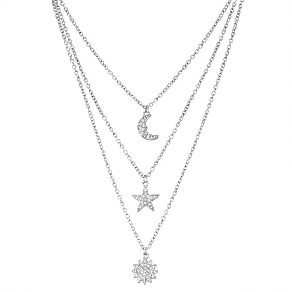 Sterling Silver Cubic Zirconia Sun, Star & Moon Layered Necklace, Women's, Size: 17", White Product Image