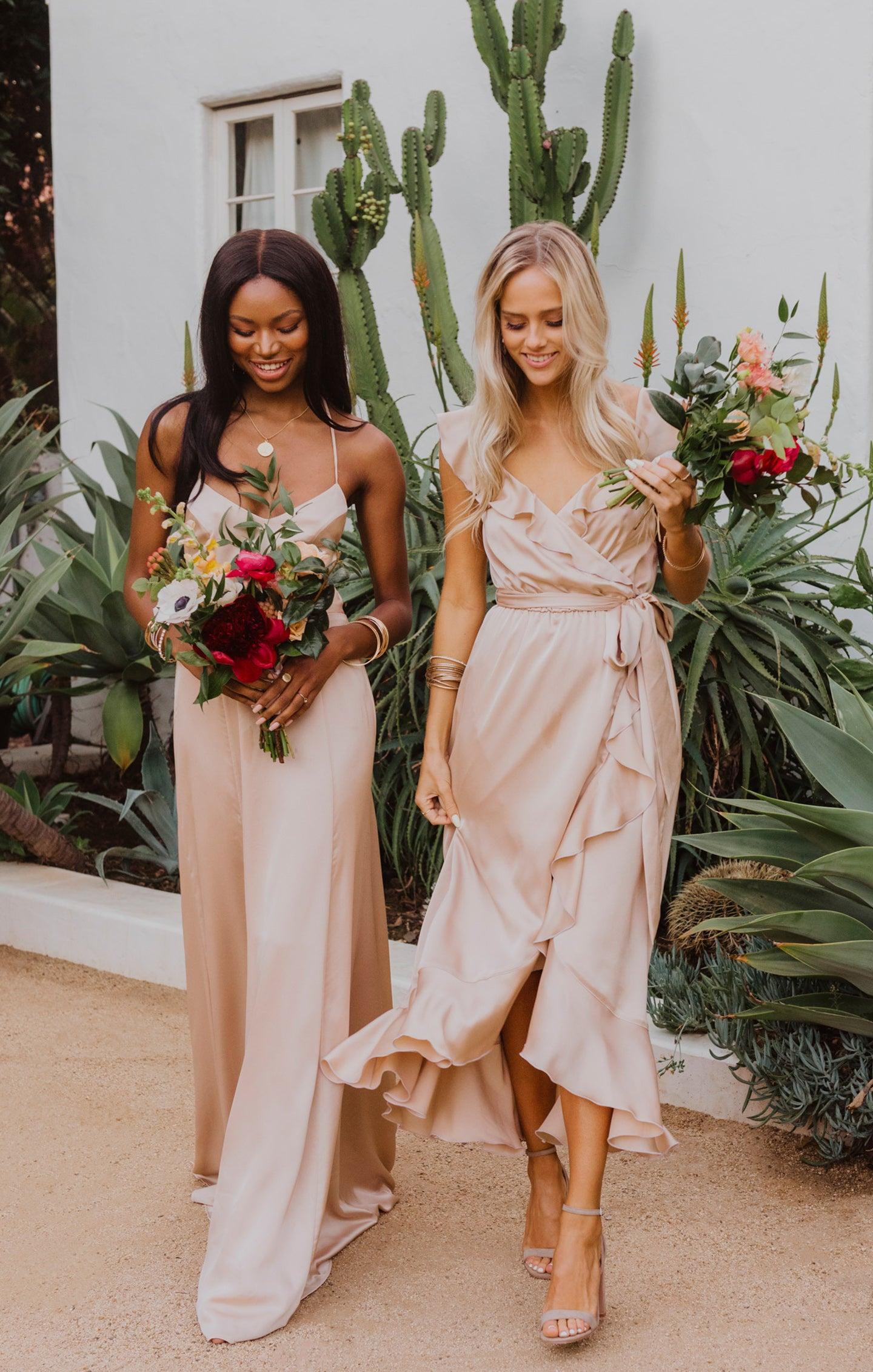 Samantha Ruffle Wrap Dress ~ Champagne Luxe Satin Product Image