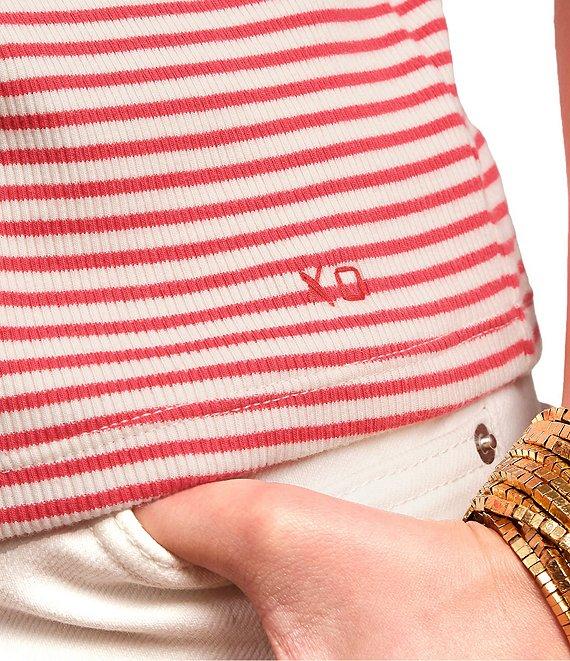 FRANCES VALENTINE Stripe Ribbed Knit Crew Neck Short Sleeve Tee Product Image