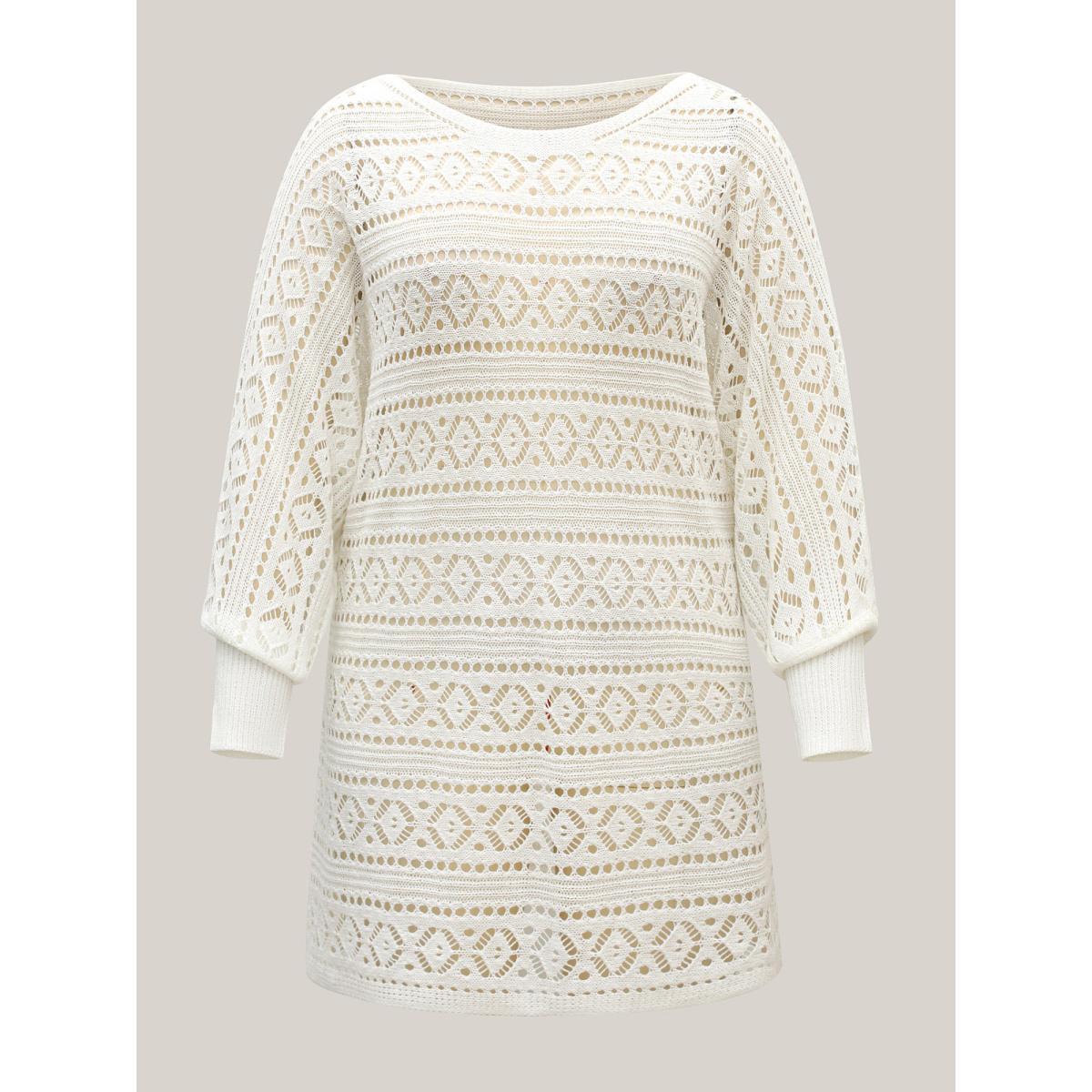 Plus Size Textured Cut-Out Balloon Sleeve Swim Cover-Up Women's Swimwear Ivory Beach Loose Texture Curve Swim Cover Ups BloomChic 22-24/3X Product Image