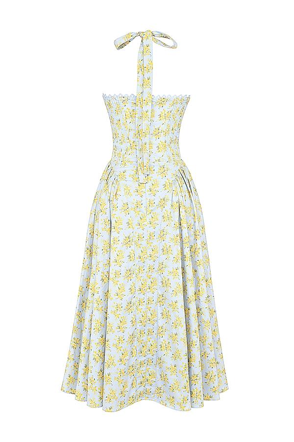 Adabella  soft blue vintage floral print cotton halter sundress Product Image