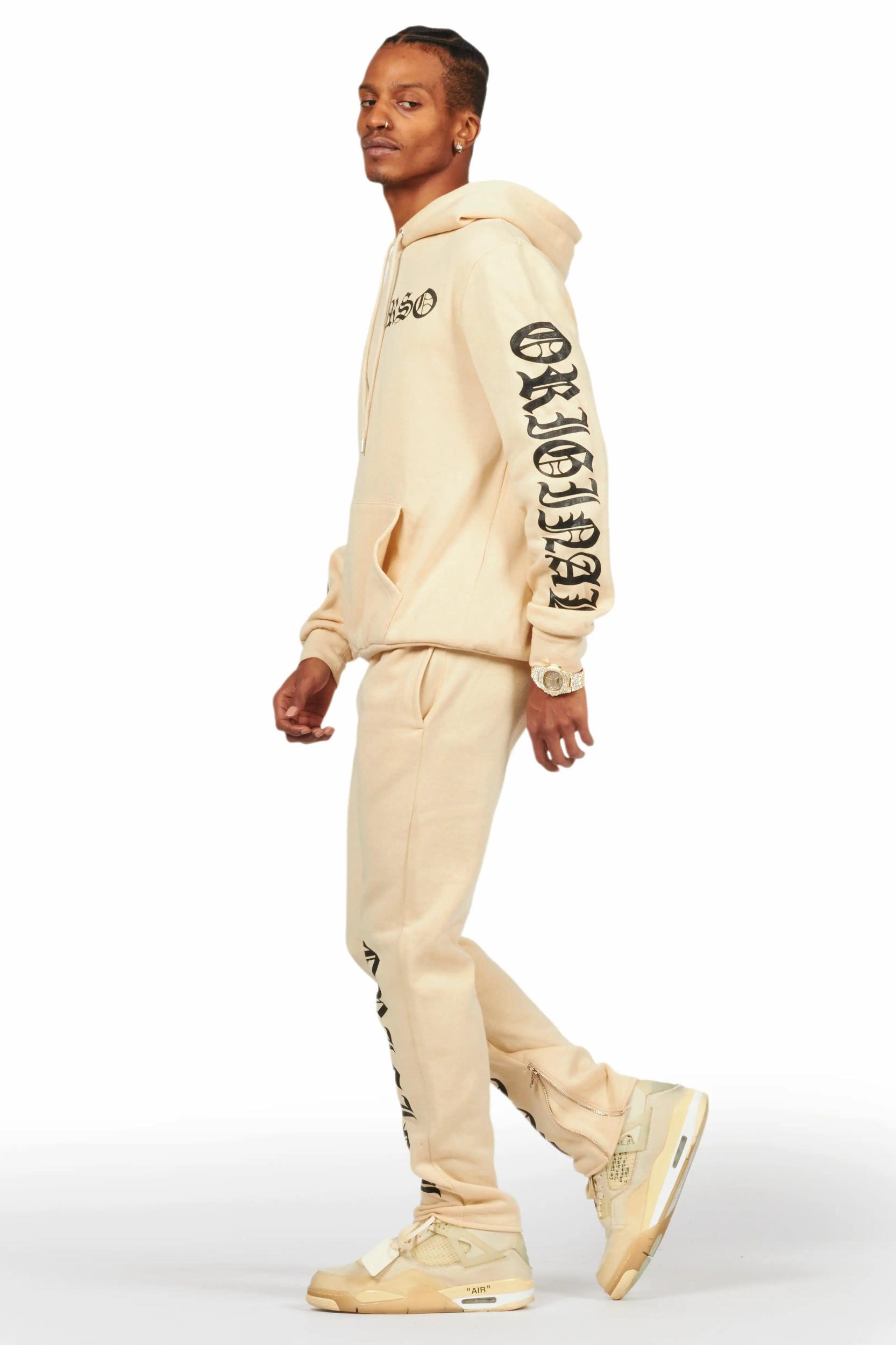 Alonzo Beige Slim Fit Hoodie Track Set Male Product Image