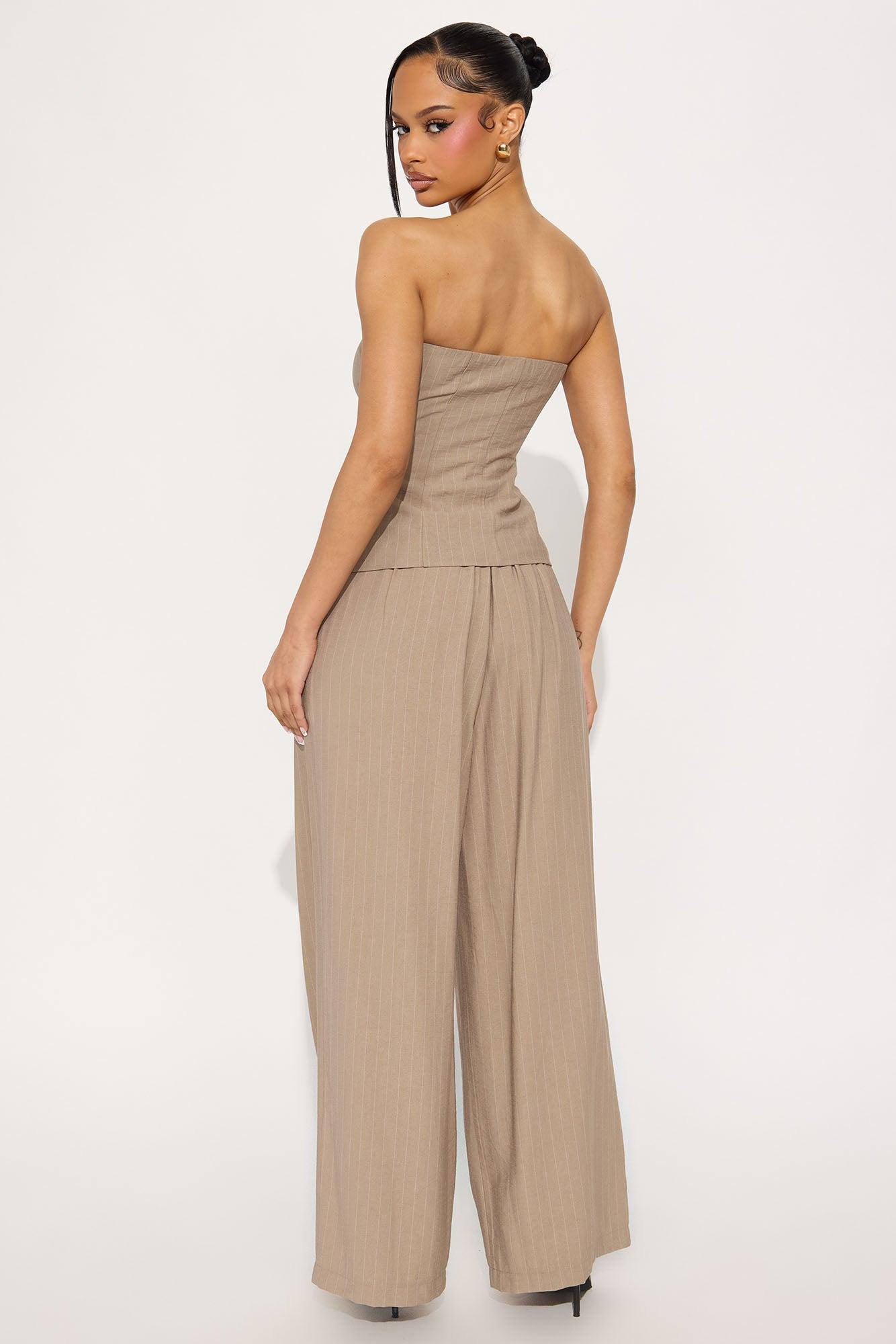 Layla Pinstripe Linen Pant Set - Mocha Product Image