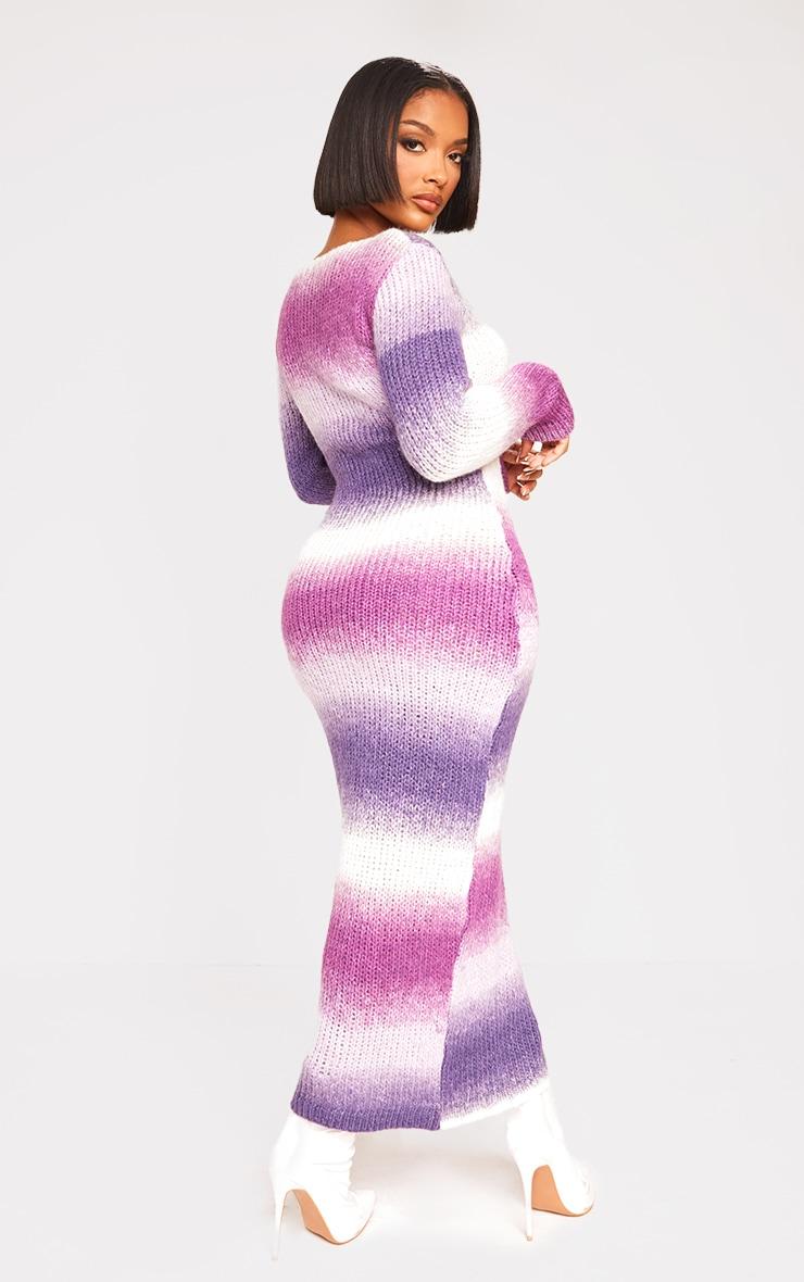  Shape Purple Ombre Knit Plunge Ring Long Sleeve Midaxi Dress Product Image