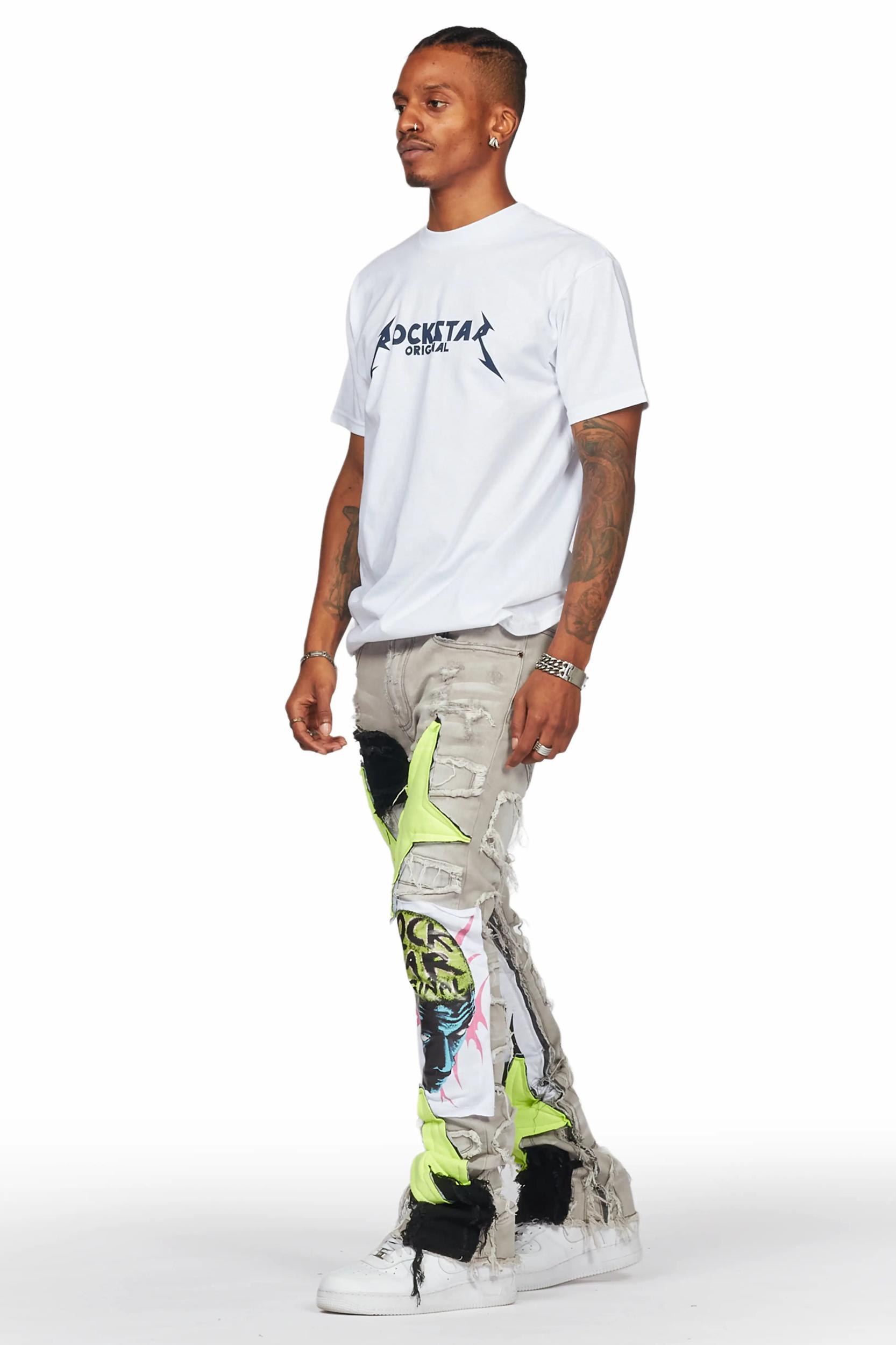 Edgar Grey/Yellow Patchwork Stacked Flare Jean Male Product Image