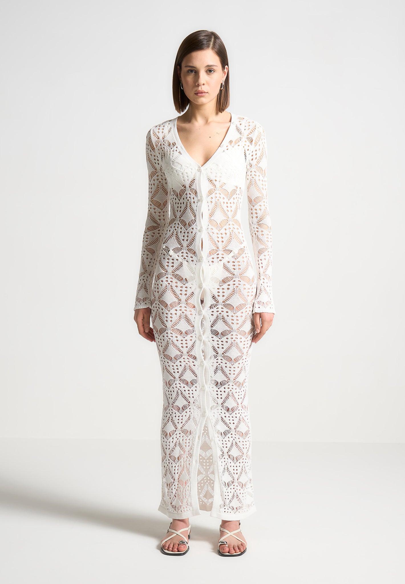 Knit Longline Cover Up Cardigan - Off White Female Product Image