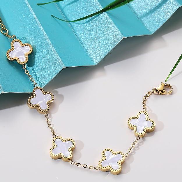 18K Gold Plated Clover Bracelets Lucky Leaf Set of 3 Product Image