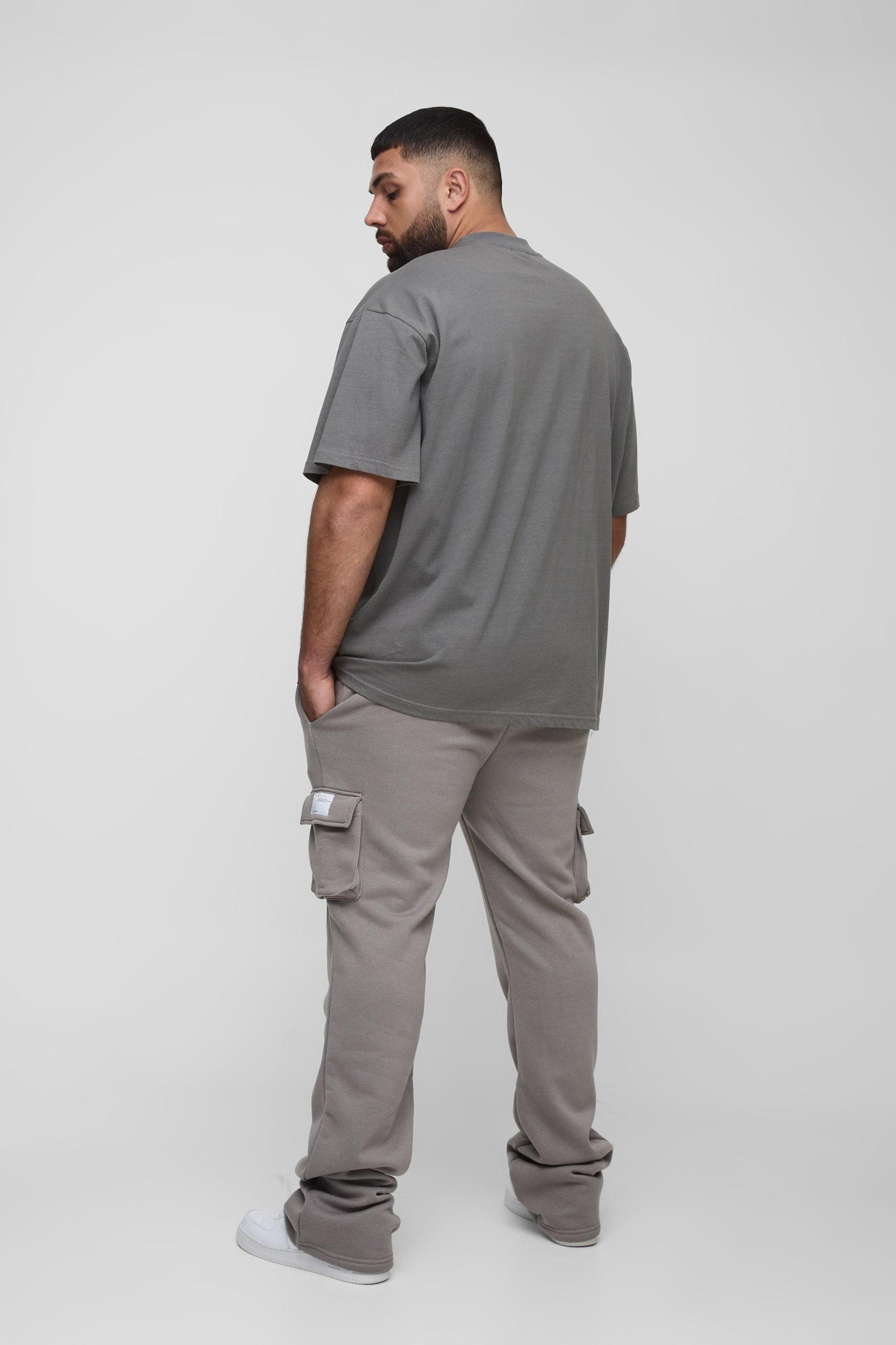 Plus Slim Fit Super Stacked Woven Tab Cargo Sweatpants | boohooMAN USA Product Image