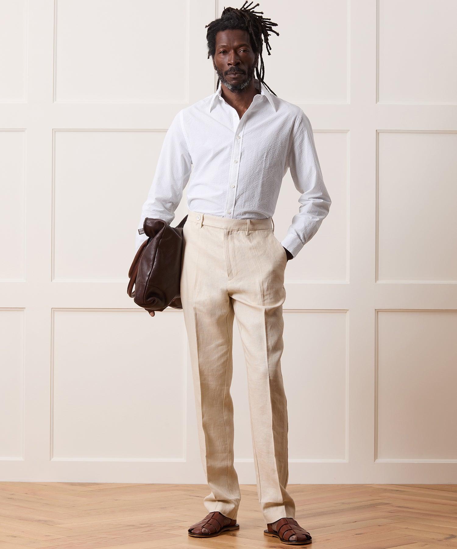 Seersucker Long Point Collar Dress Shirt Product Image