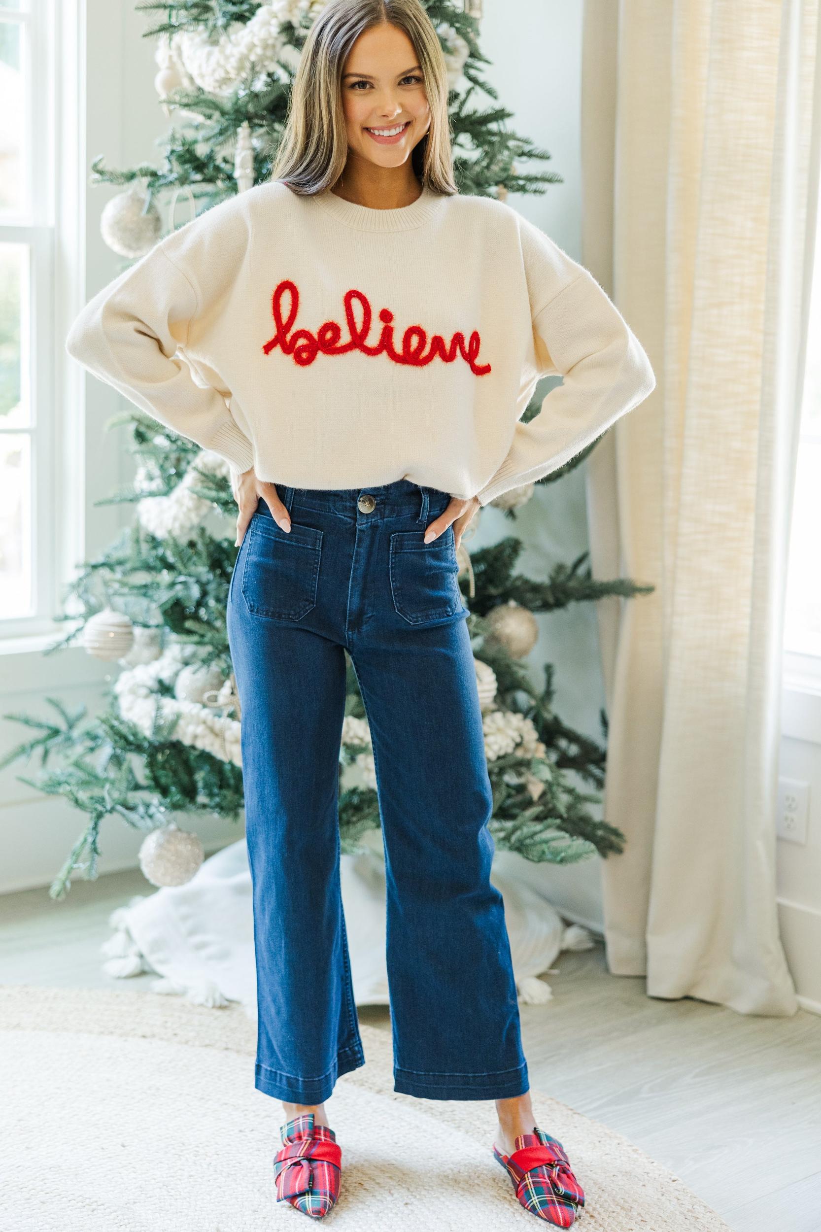 Believe Cream Script Sweater Female Product Image