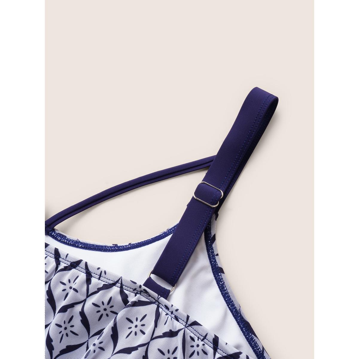 Plus Size Geometric Tiered Ruffles One Piece Swimsuit Women's Swimwear WhiteSmoke Beach Gathered Curve Bathing Suits High stretch One Pieces BloomChic 10/M Product Image