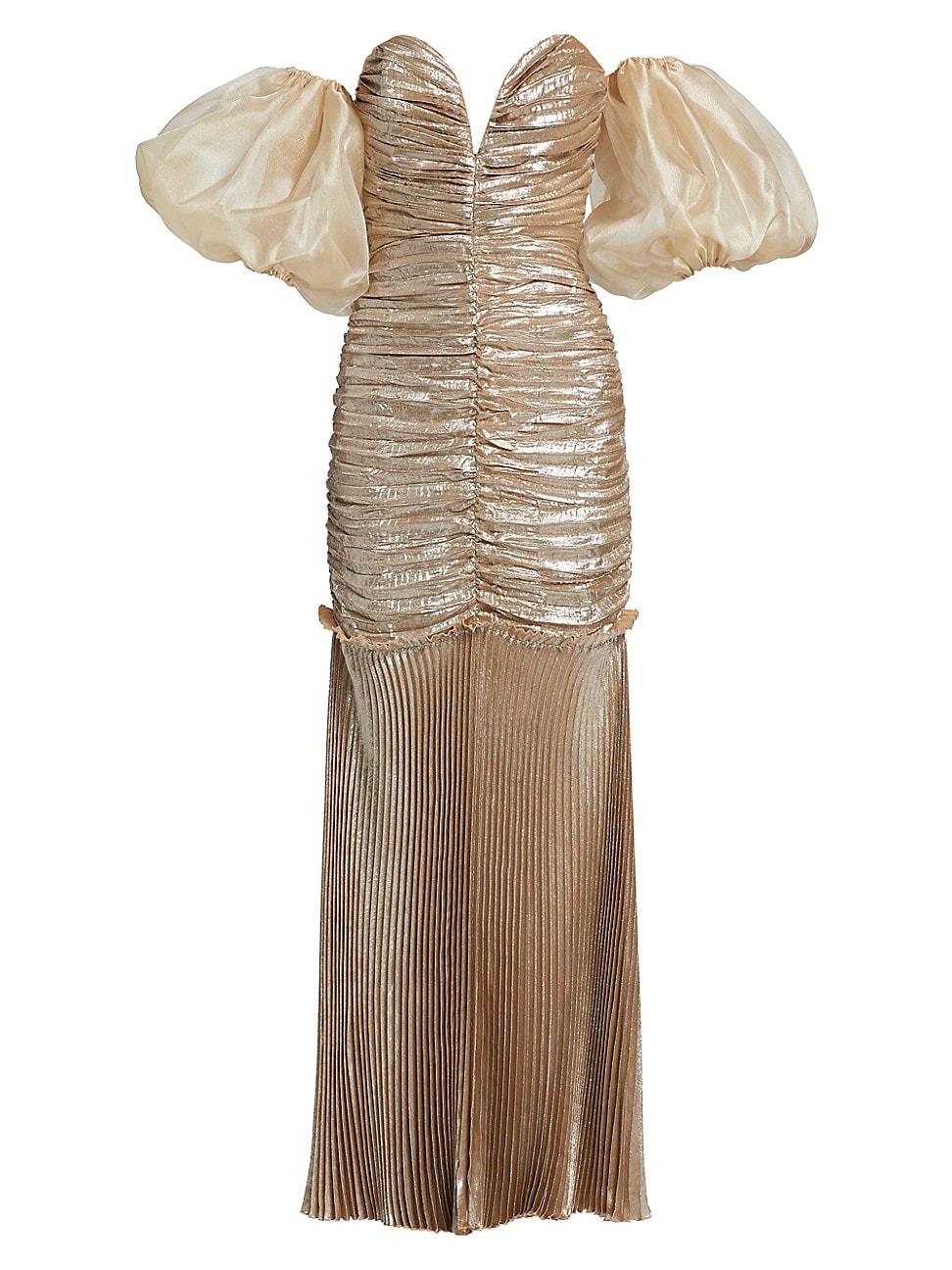Womens La Fete Parlour Metallic Ruched Balloon-Sleeve Gown Product Image