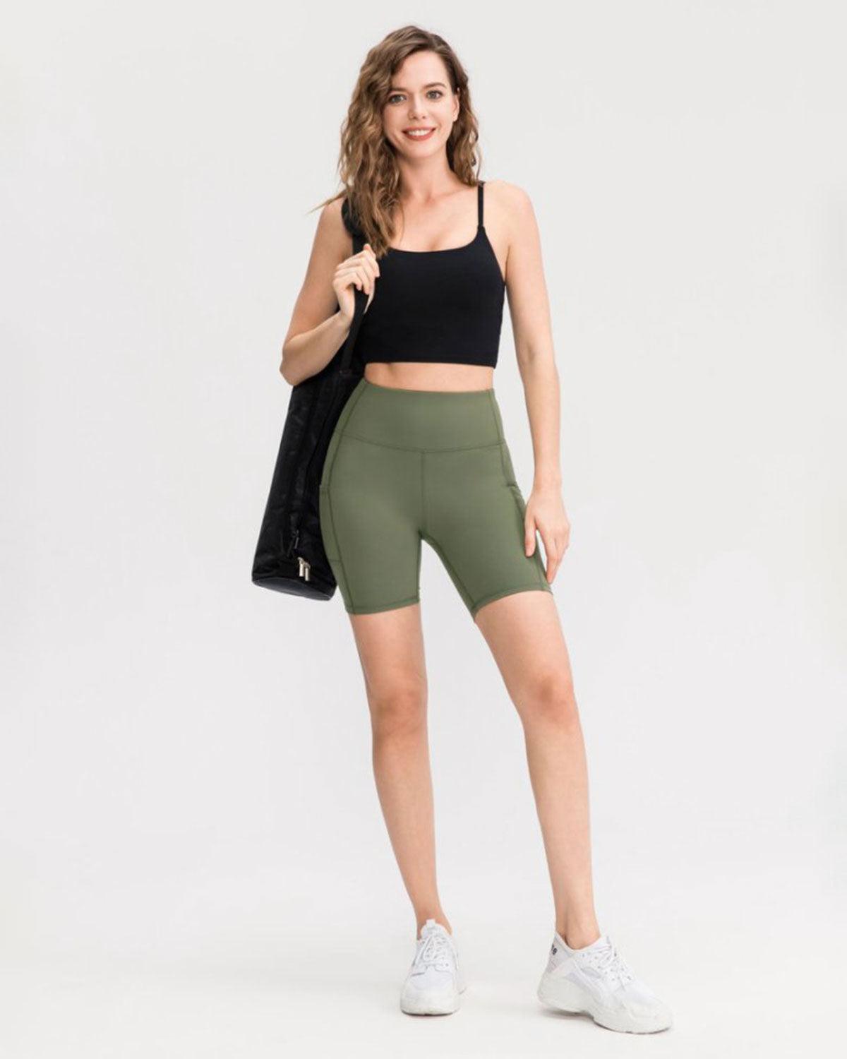 Green High Waisted Quick-drying Yoga Shorts Product Image