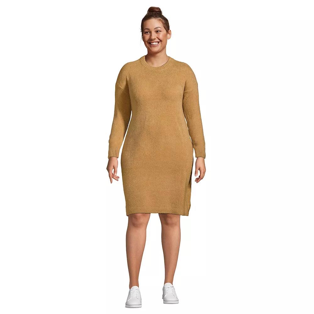 Plus Size Lands' End Lounge Crewneck Sweater Dress, Women's, Size: 1XL, Rich Camel Product Image