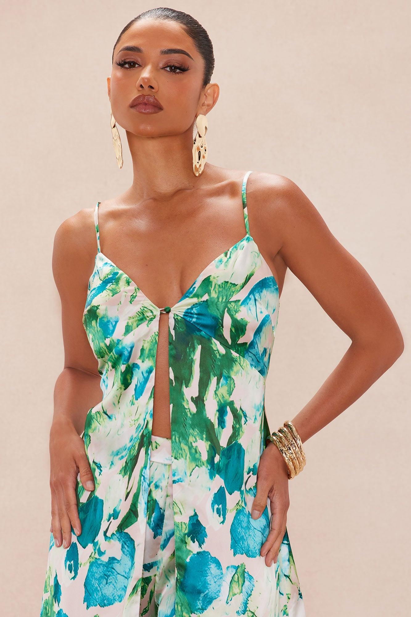 Aria Flyaway Satin Pant Set - Turquoise/combo Product Image