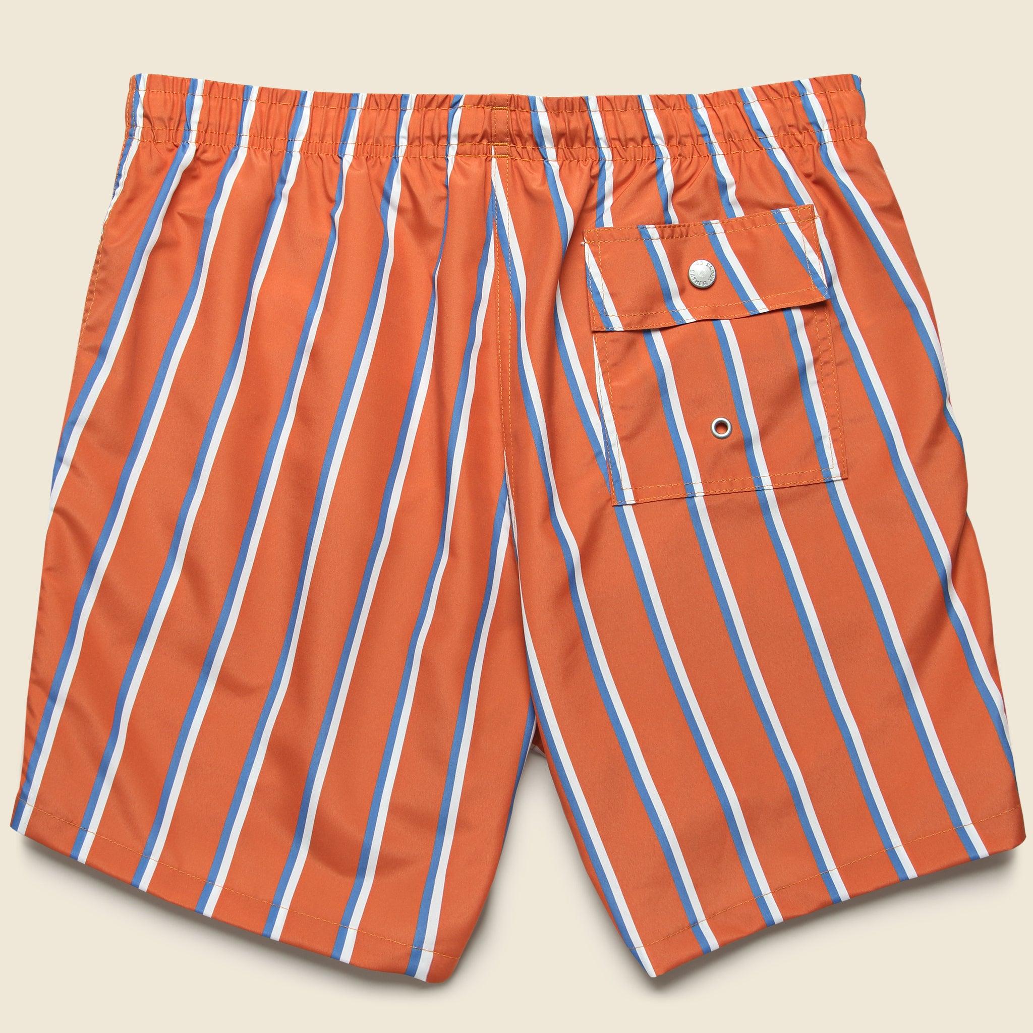 5.5" Fine Stripe Swim Trunks - Orange/Blue/White Product Image