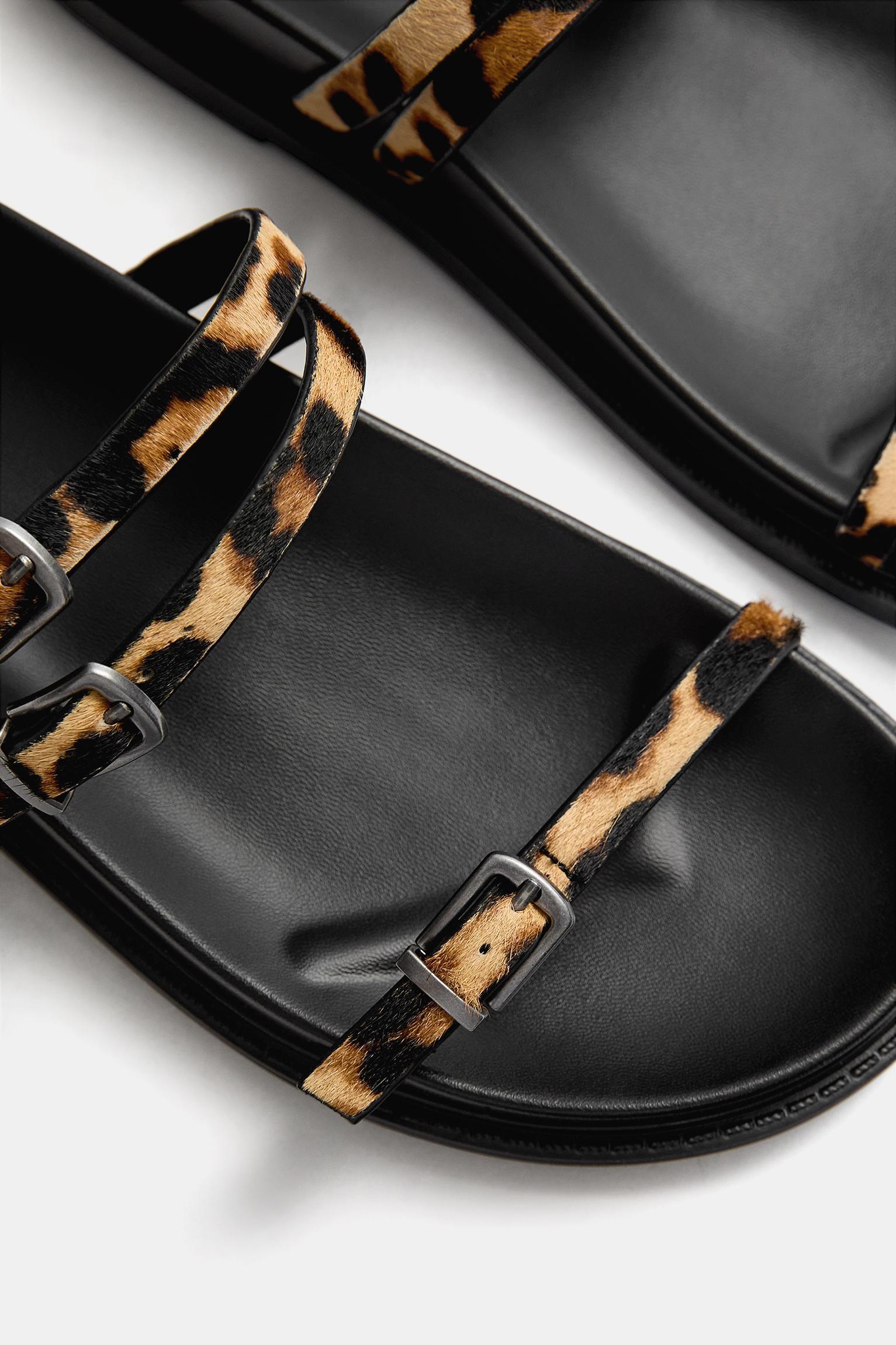 Leopard print leather flat slider sandals Product Image