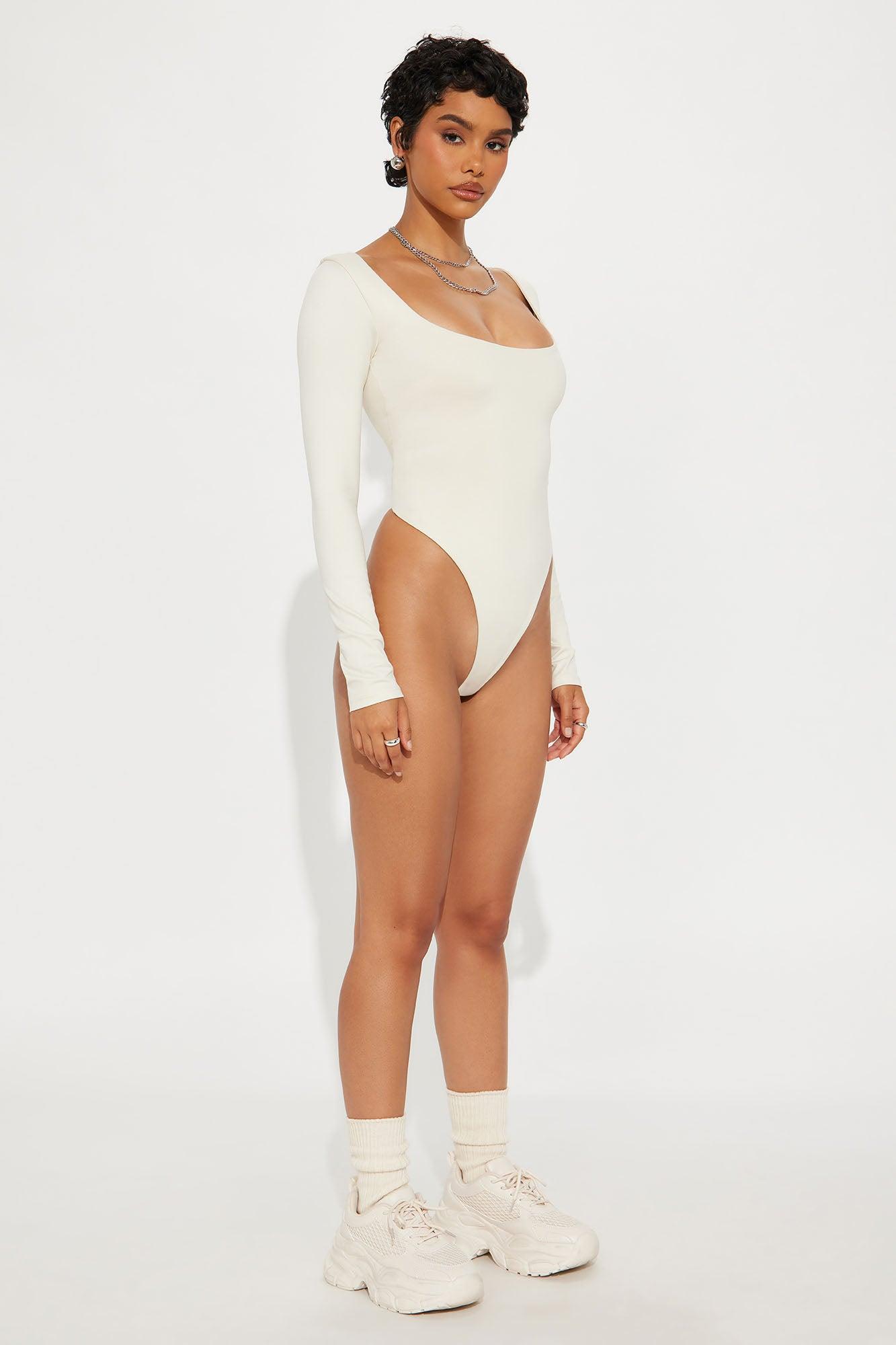 Contour Double Lined Long Sleeve Wide Scoop Neck Bodysuit - Bone Female Product Image