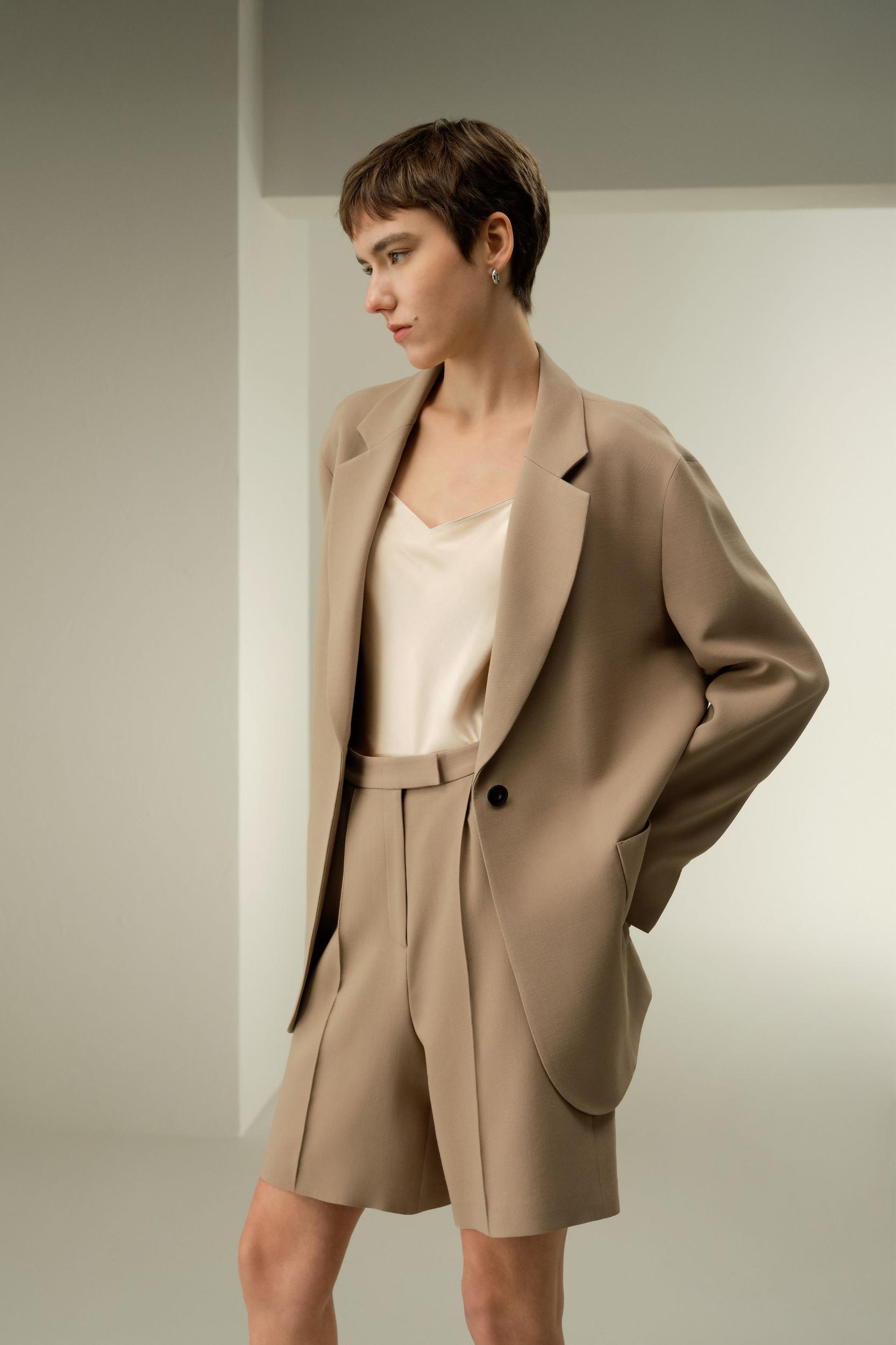 LILYSILK Wool Jacket - Female - Black Wool & Silk - Graceful Single Button Design Overcoat XS Product Image