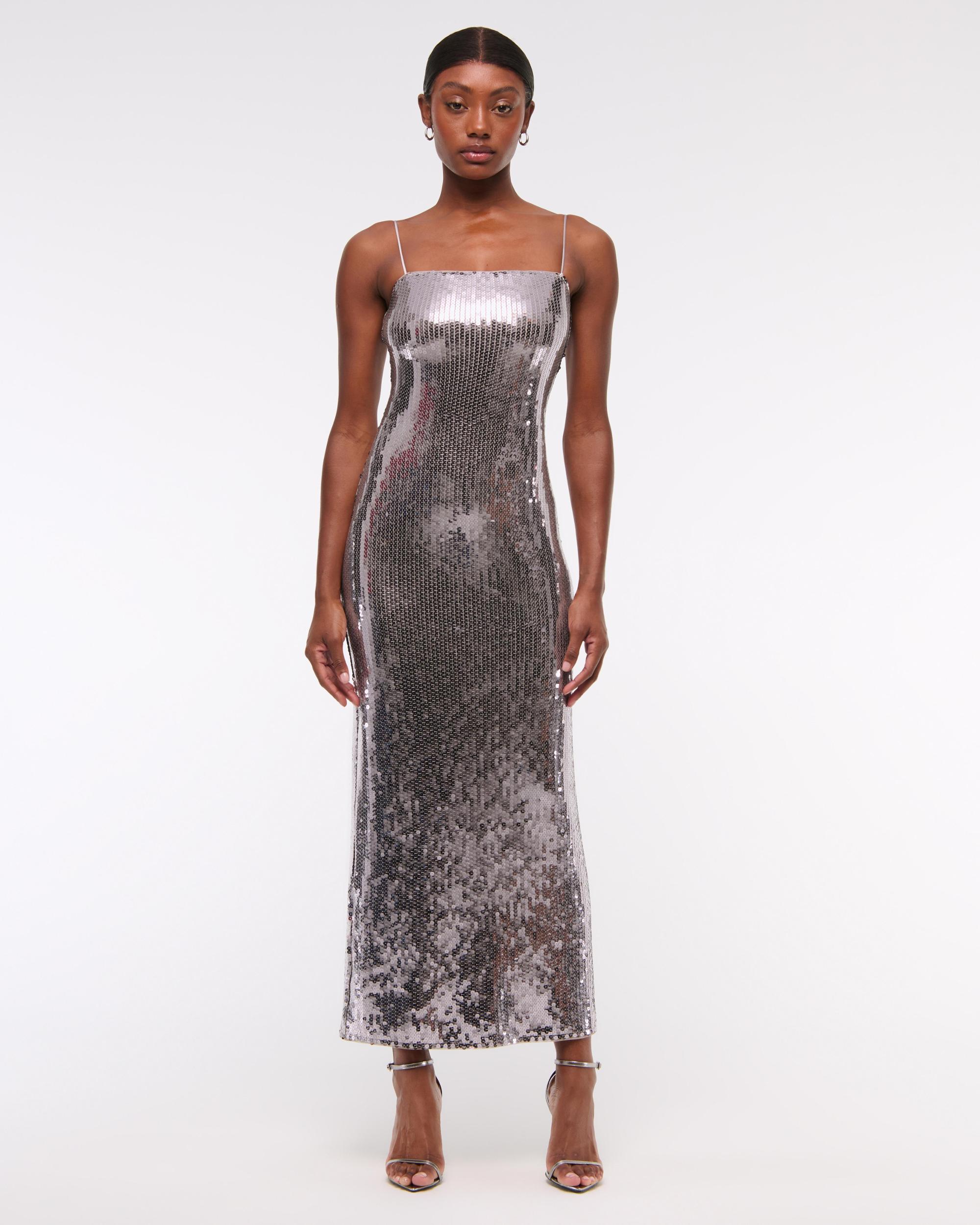 Sequin Straight Neck Midi Dress Product Image