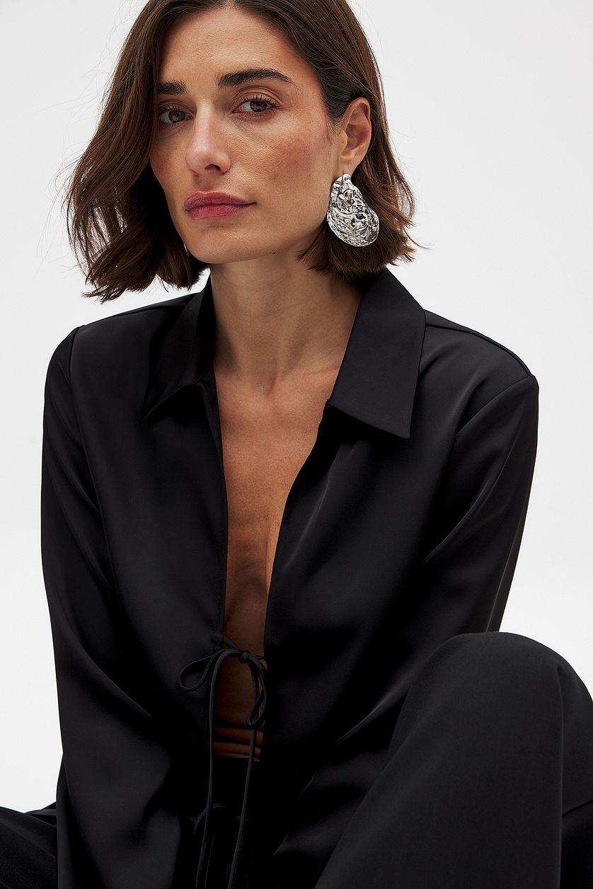 Tie Front Satin Blouse Product Image