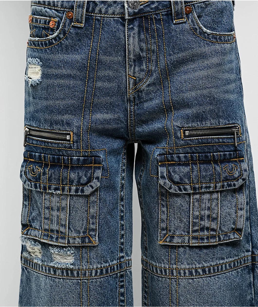 True Religion Bobbi Easy Hazel Wash Baggy Cargo Denim Shorts Product Image