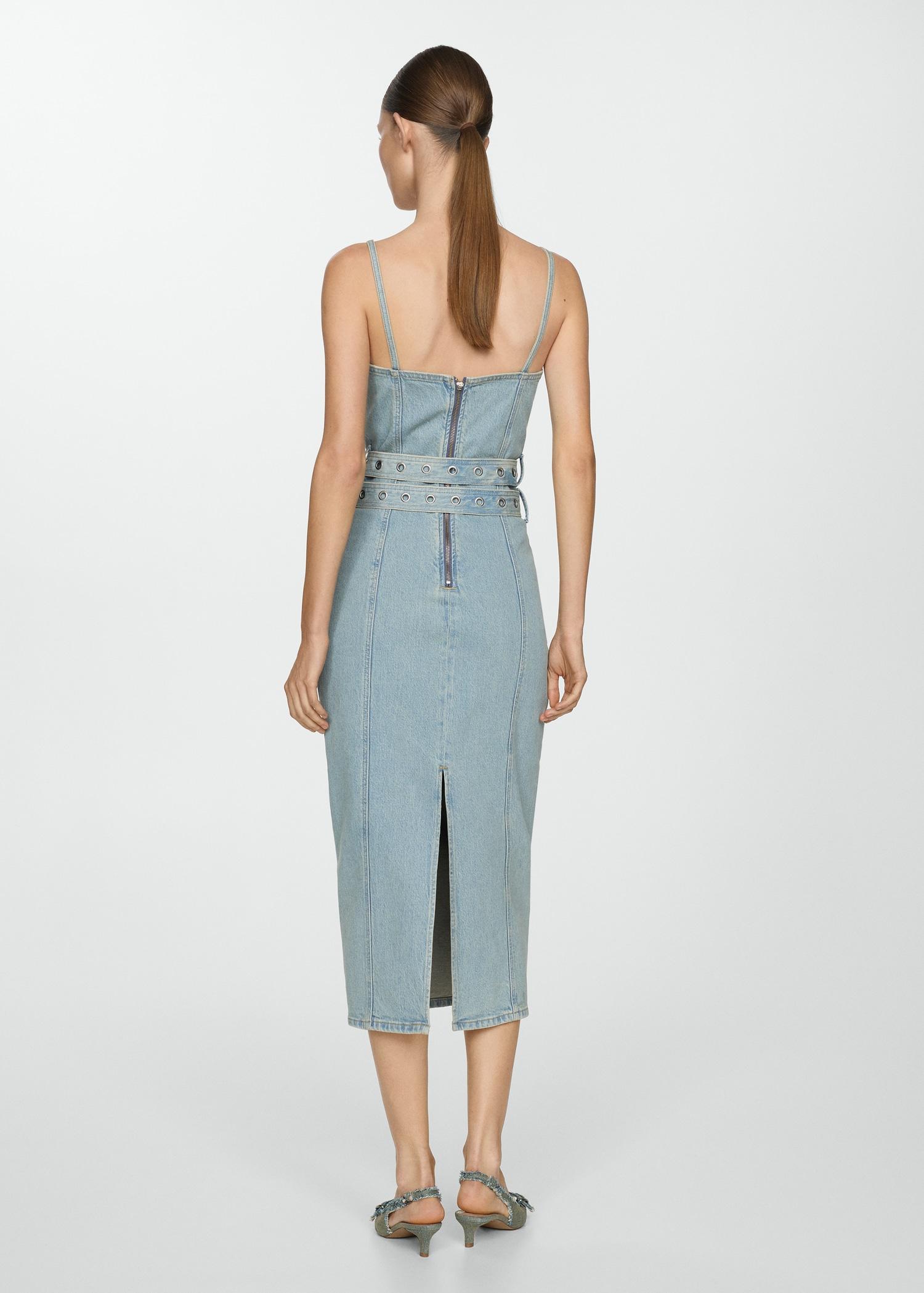 Denim dress with belt - Women | MANGO USA Product Image