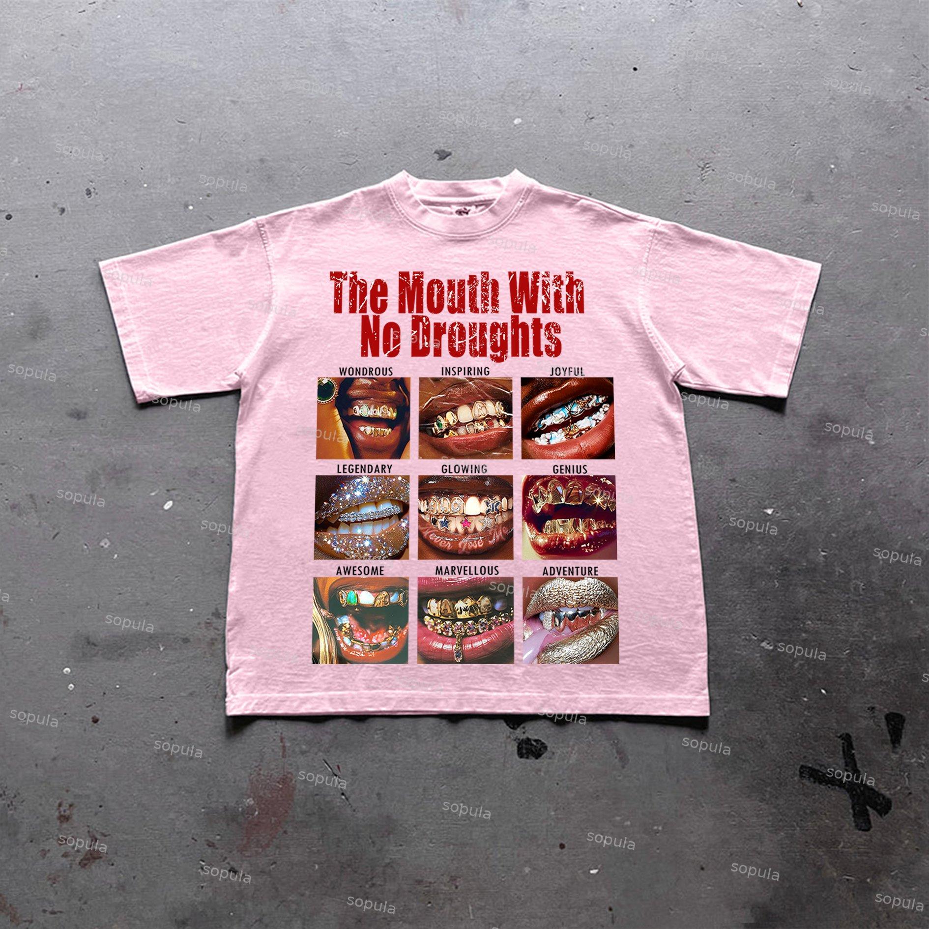 Sopula Casual The Mouth With No Droughts Graphic Print Cotton T-Shirt Product Image