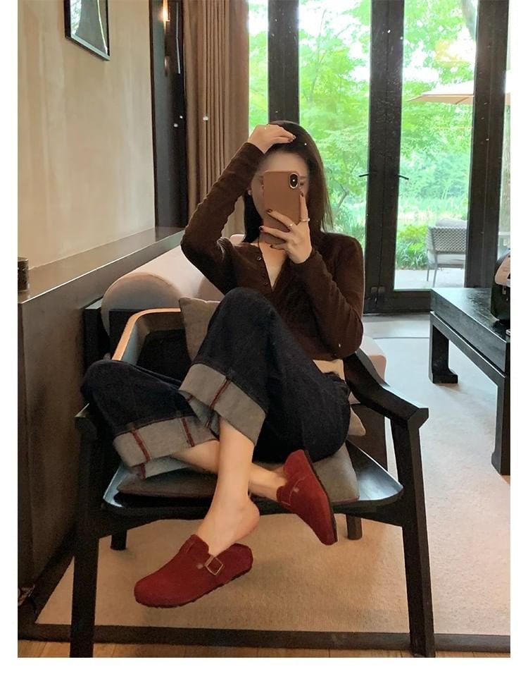 Platform Buckled Suede Slip Ons Product Image