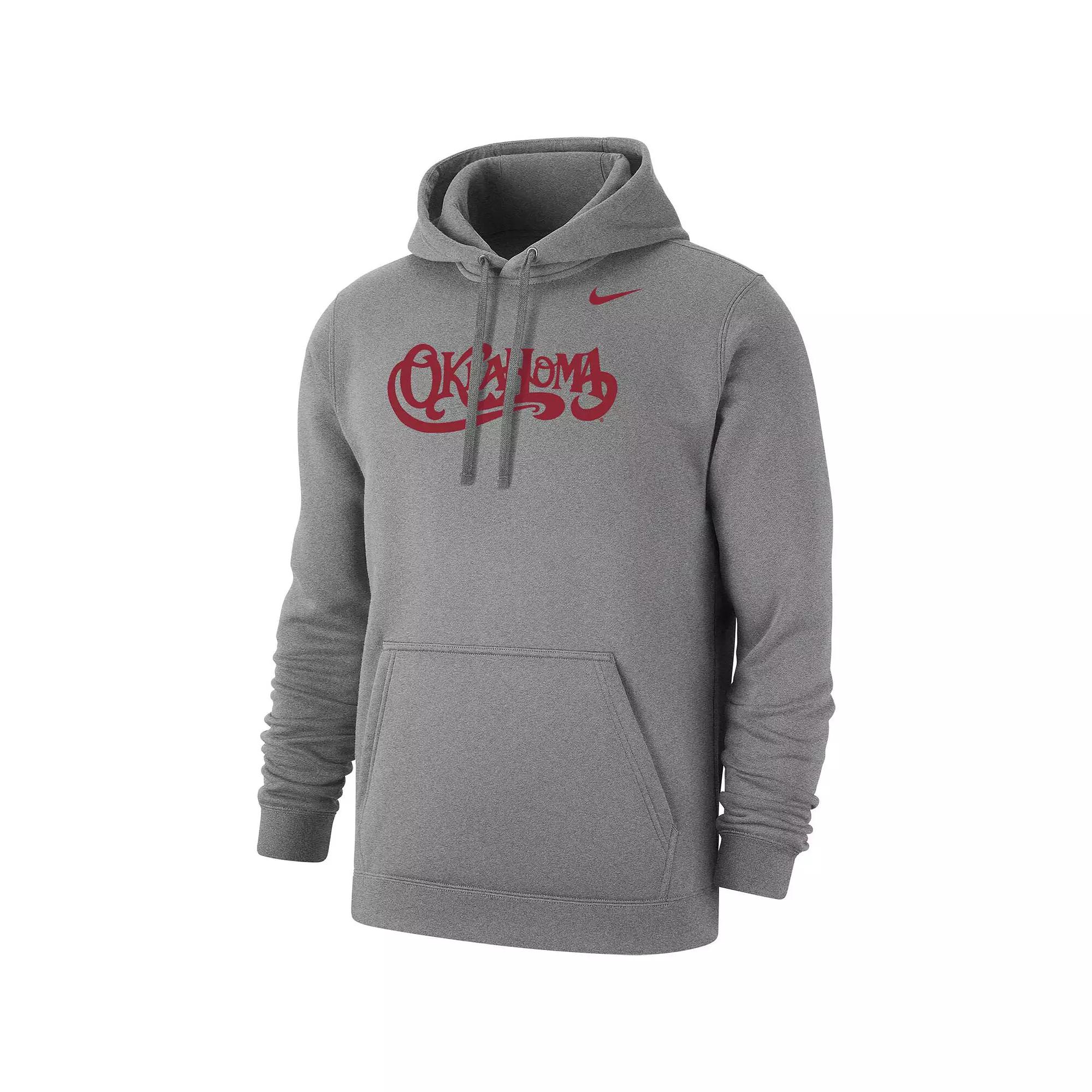 Men's Nike Heather Gray Oklahoma Sooners Vintage Script Club Fleece Pullover Hoodie,  Product Image
