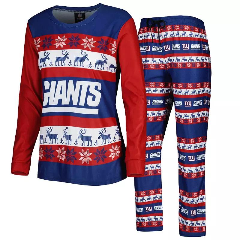 Women's FOCO Royal New York Giants Holiday Ugly Pajama Set, Size: 2XL, Blue Product Image