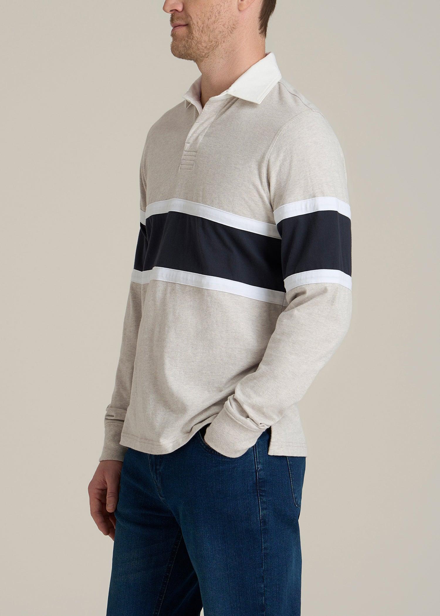 Rugby Long Sleeve Shirt for Tall Men in Oatmeal Heather Multi Male Product Image