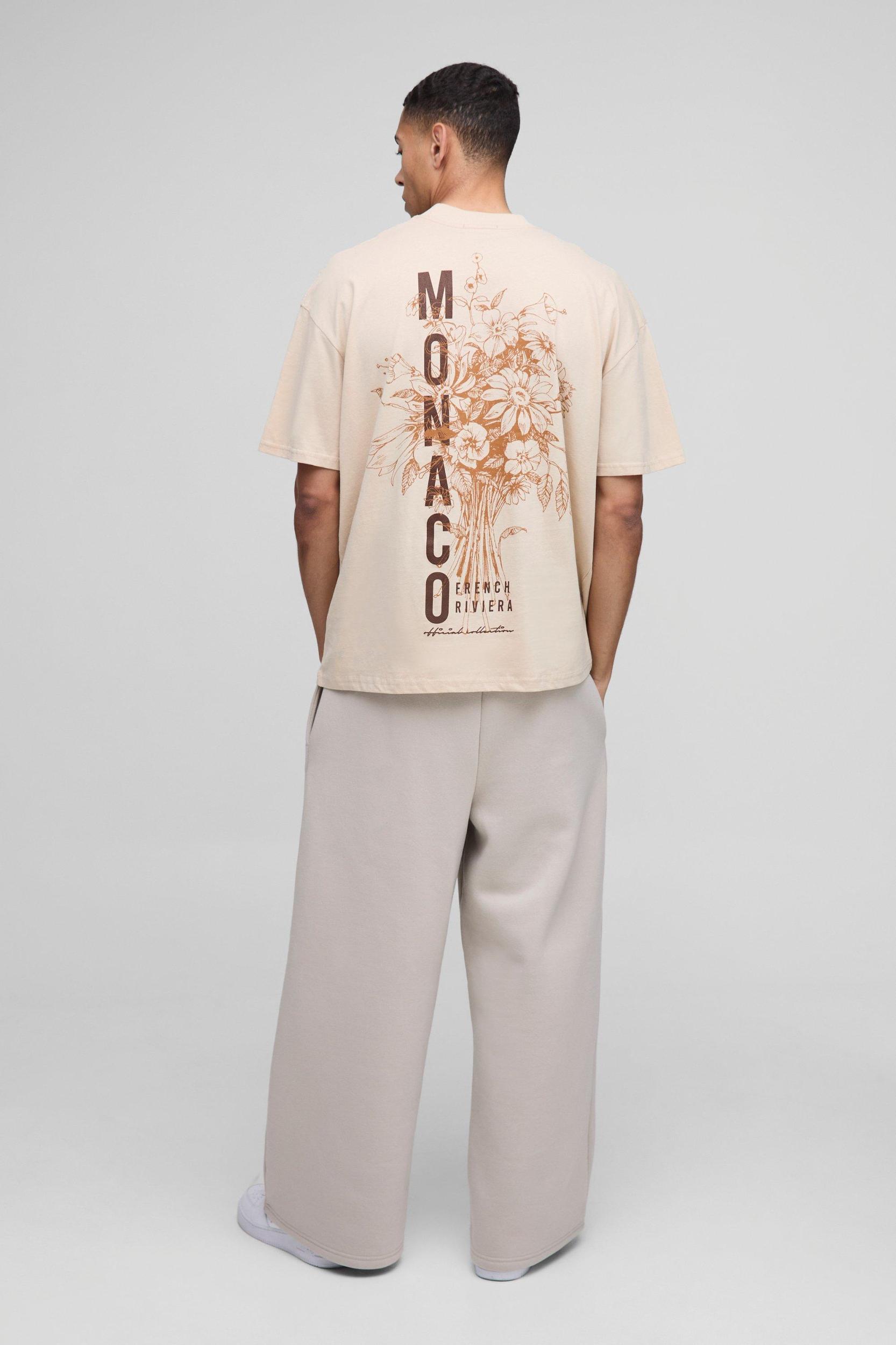 Oversized Extended Neck Monaco Floral Graphic T Shirt | boohooMAN USA Product Image