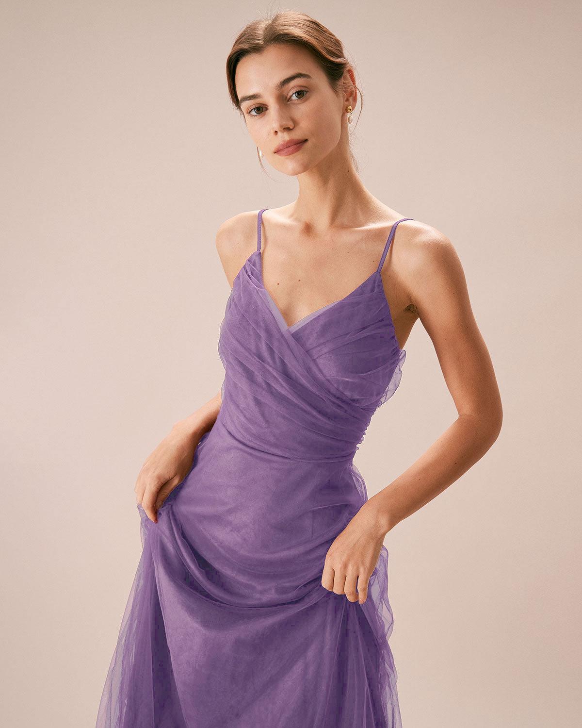 Purple Mesh Wrap Slip Maxi Dress Product Image