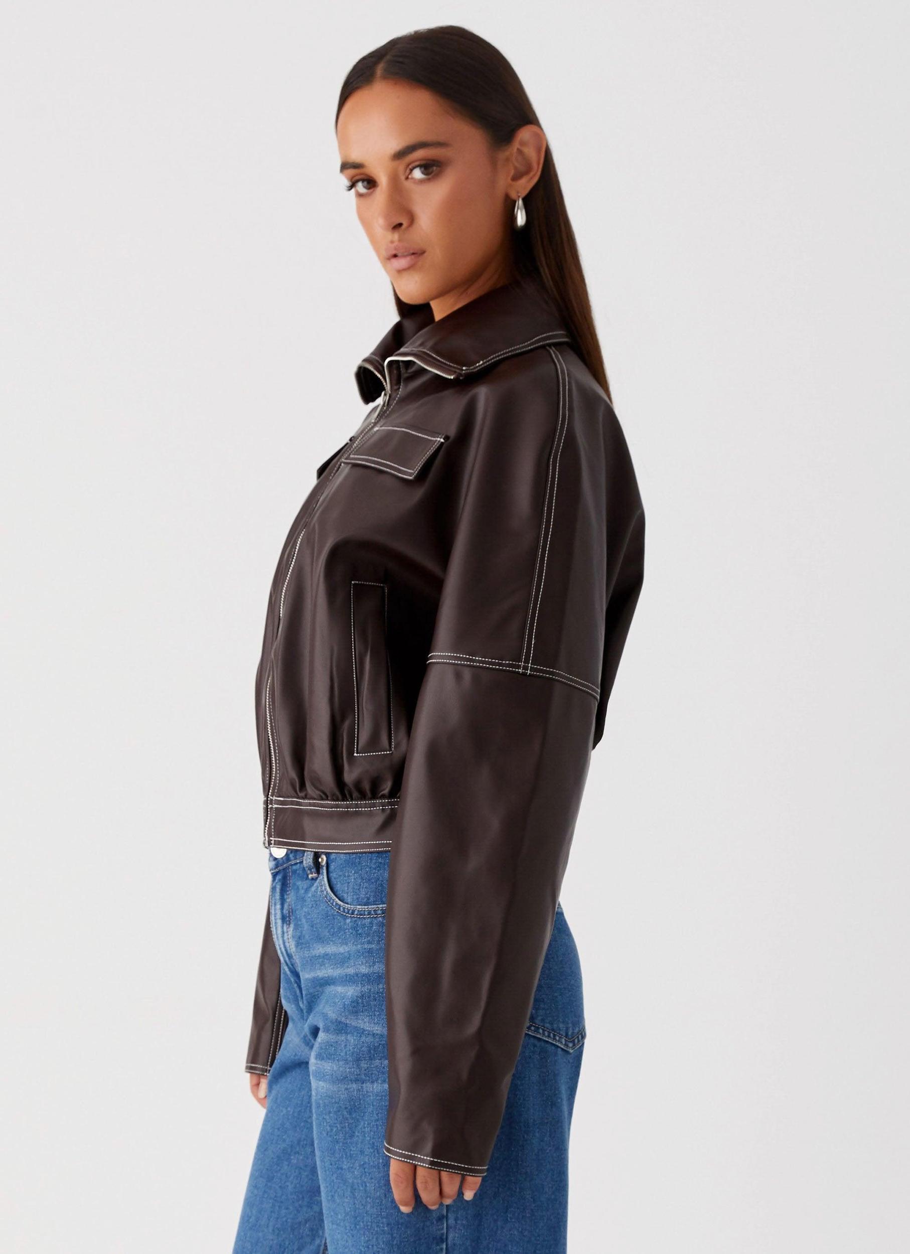 Meant To Be PU Boxy Jacket - Brown Product Image