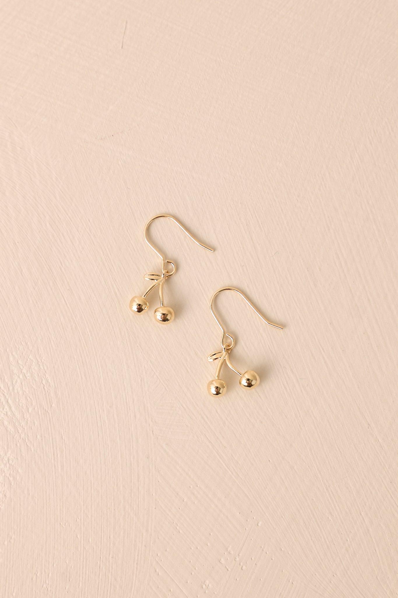 Hand Picked Gold Cherry Charm Earrings Product Image