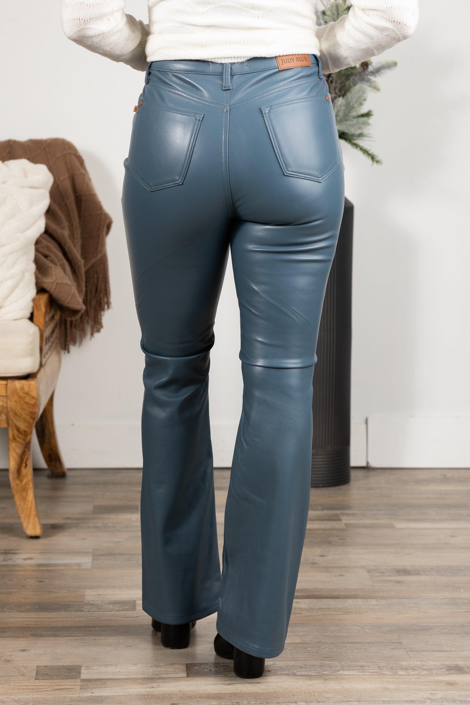Judy Blue Tummy Control Blue Leather Pants Product Image