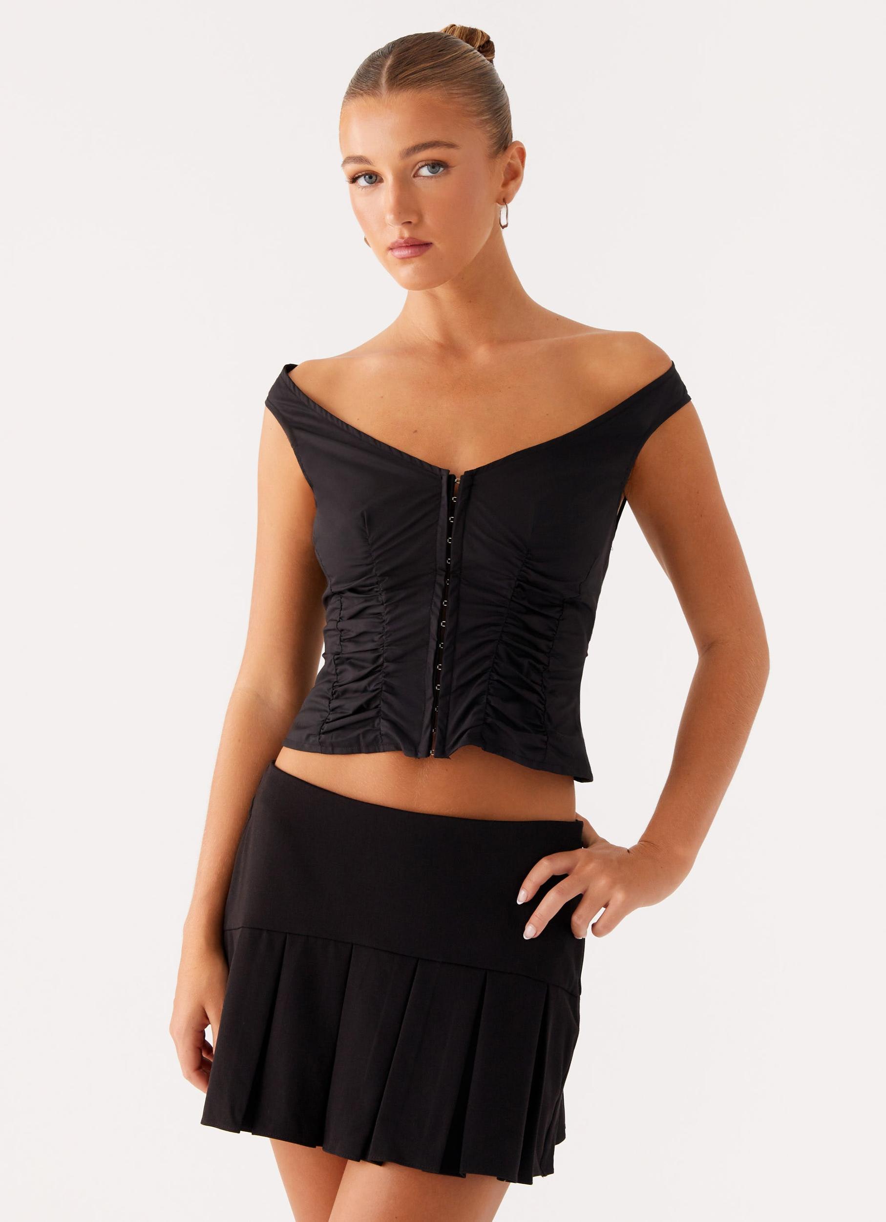 Shelby Pleated Mini Skirt - Black Product Image