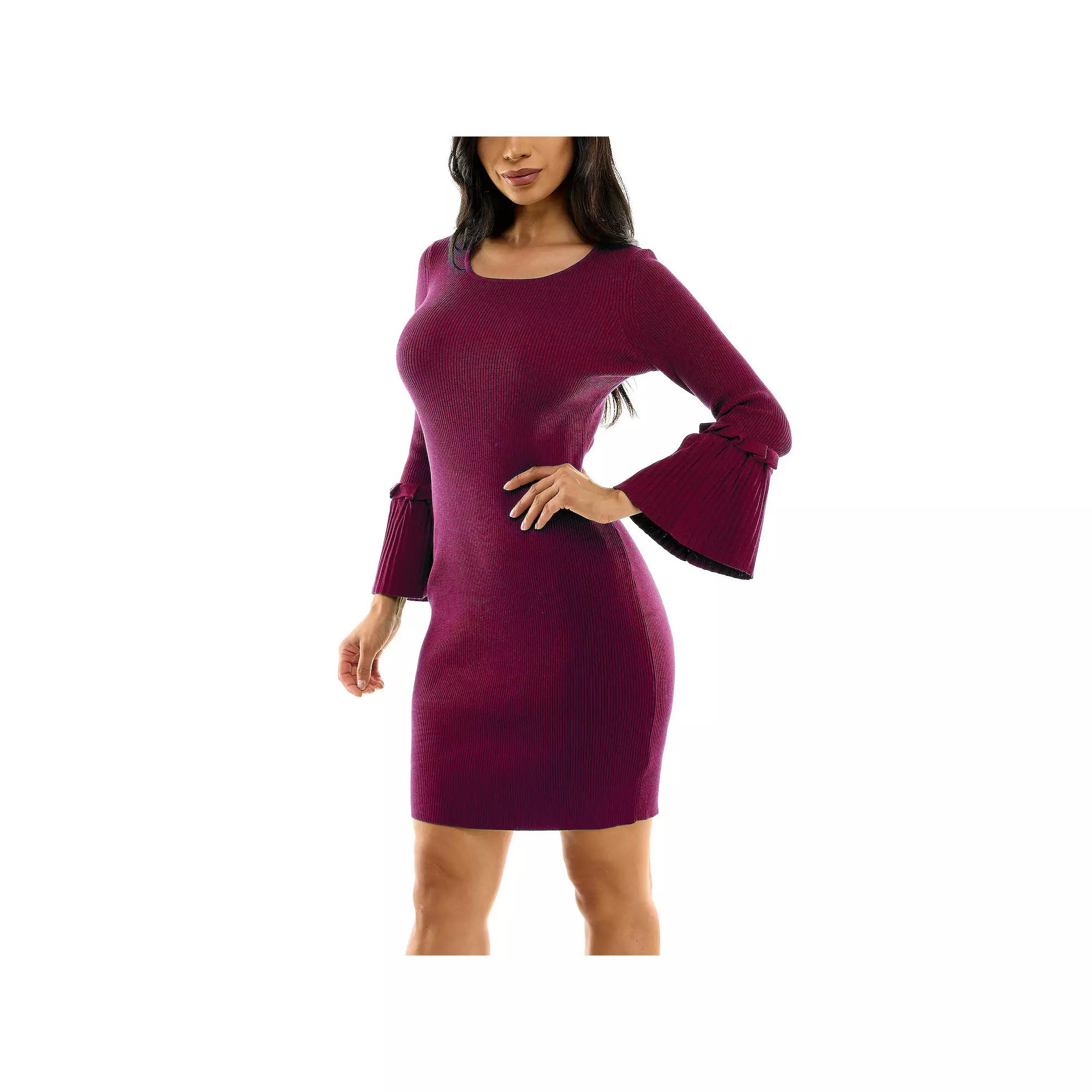 Women's Nina Leonard Bell Sleeve Ribbed Sweater Dress, Size: Medium, Red Team Product Image