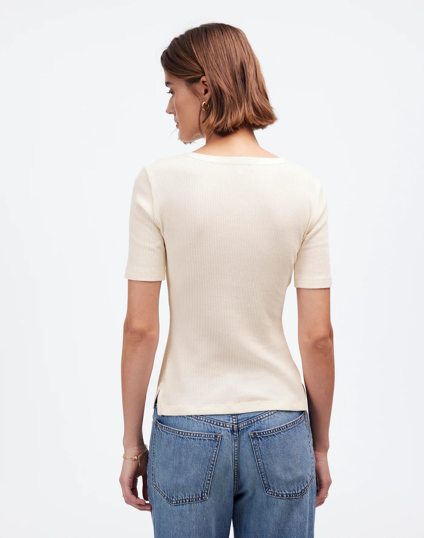 Ribbed Lace-Up Short-Sleeve Tee Product Image