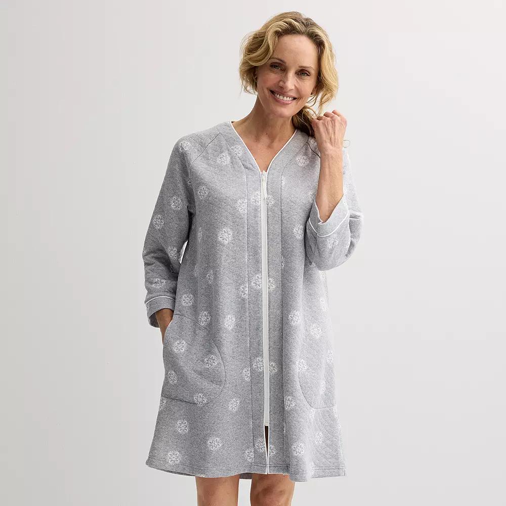 Women's Croft & Barrow® Quilted Zip Short Robe, Size: XXL, Floral Bird Product Image