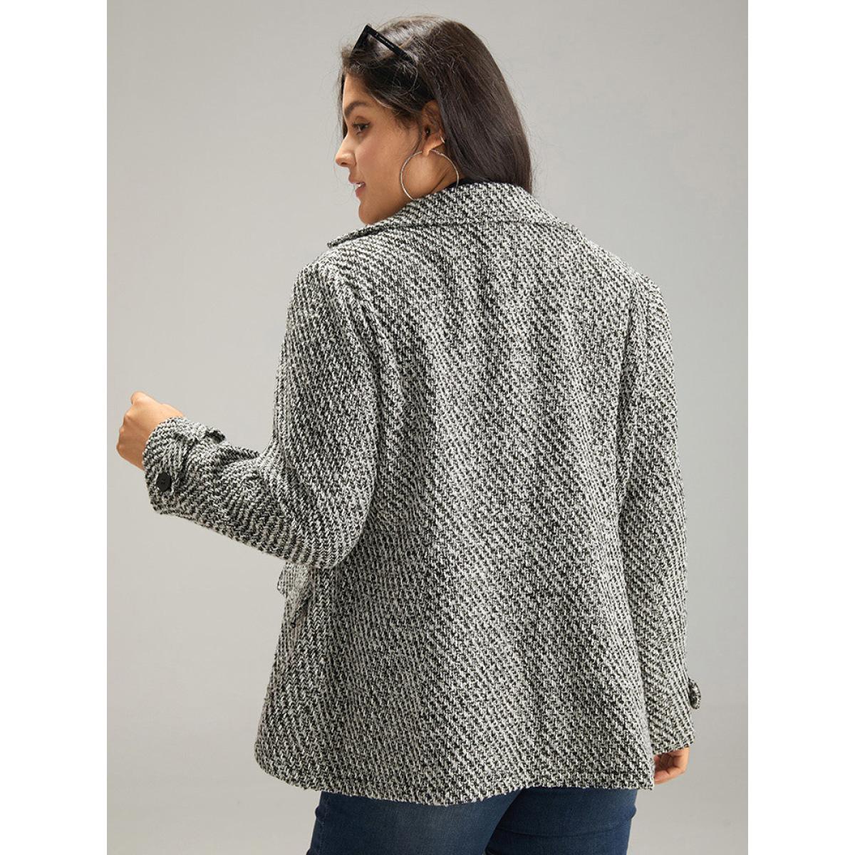 Plus Size Tweed Lapel Collar Button Up Pocket Coat Women Black Elegant Texture Ladies Everyday Winter Coats BloomChic 28/5X Product Image