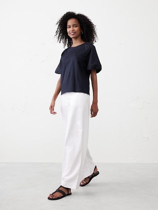 Puff-Sleeve Mixed Media Top Product Image