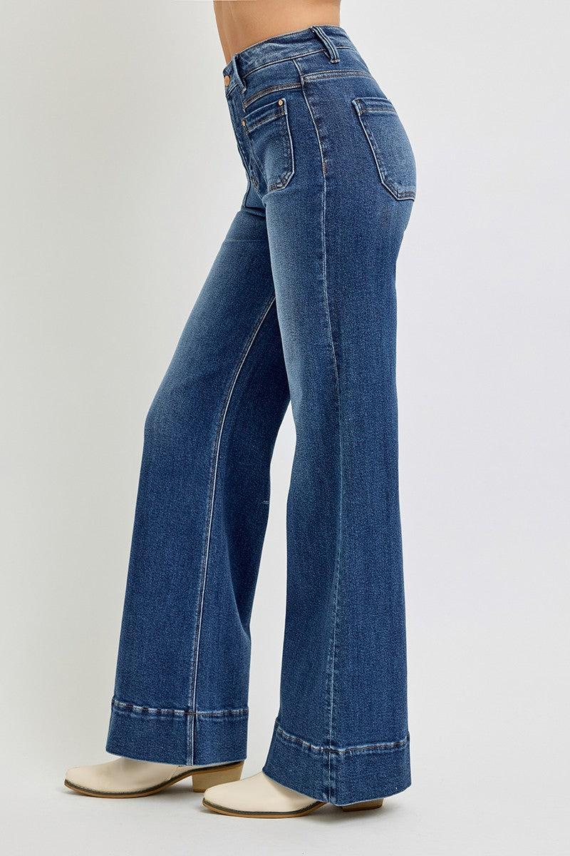 PLUS High Rise Wide Flare Patch Pocket Jeans Product Image