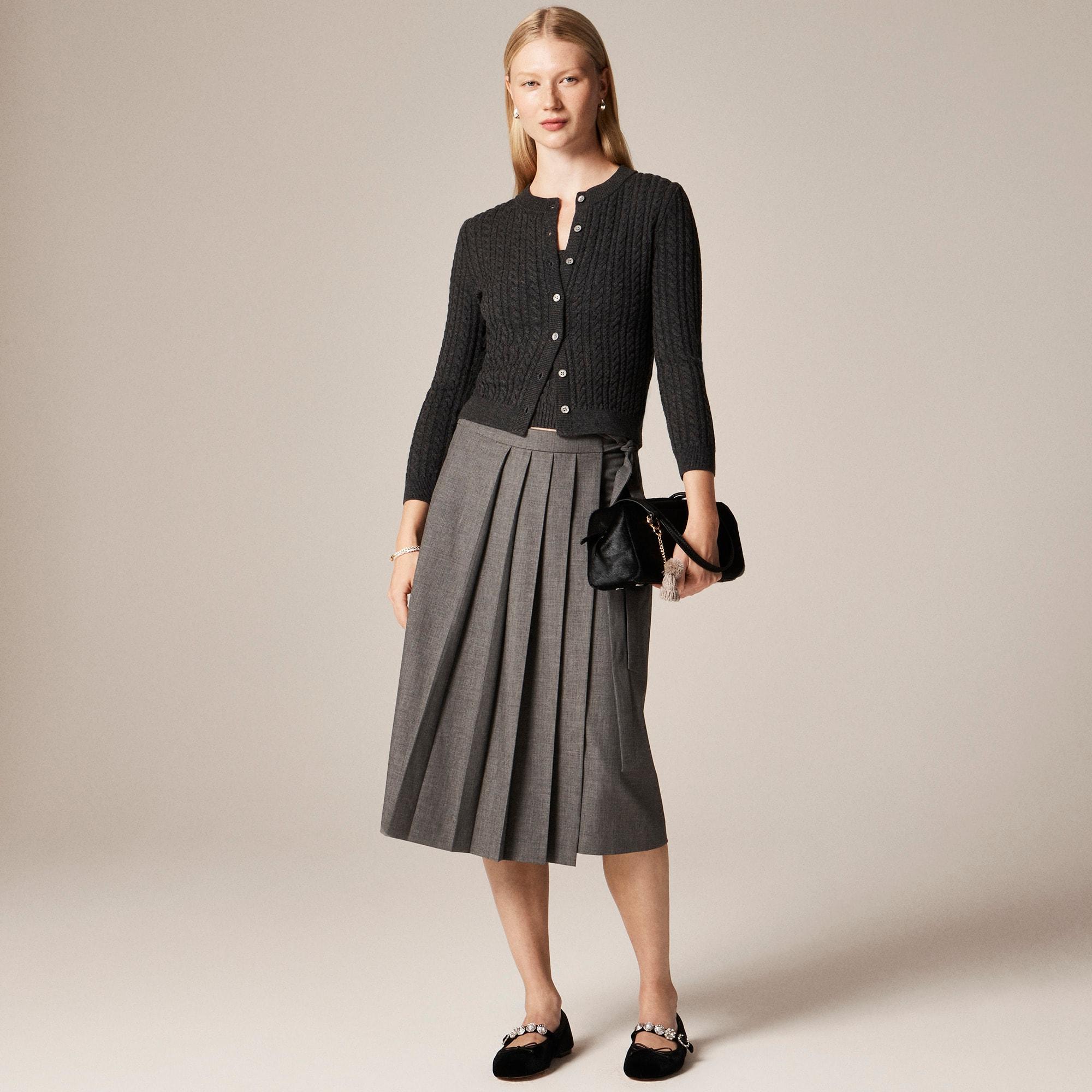 Cable-knit crewneck cardigan in merino wool Product Image