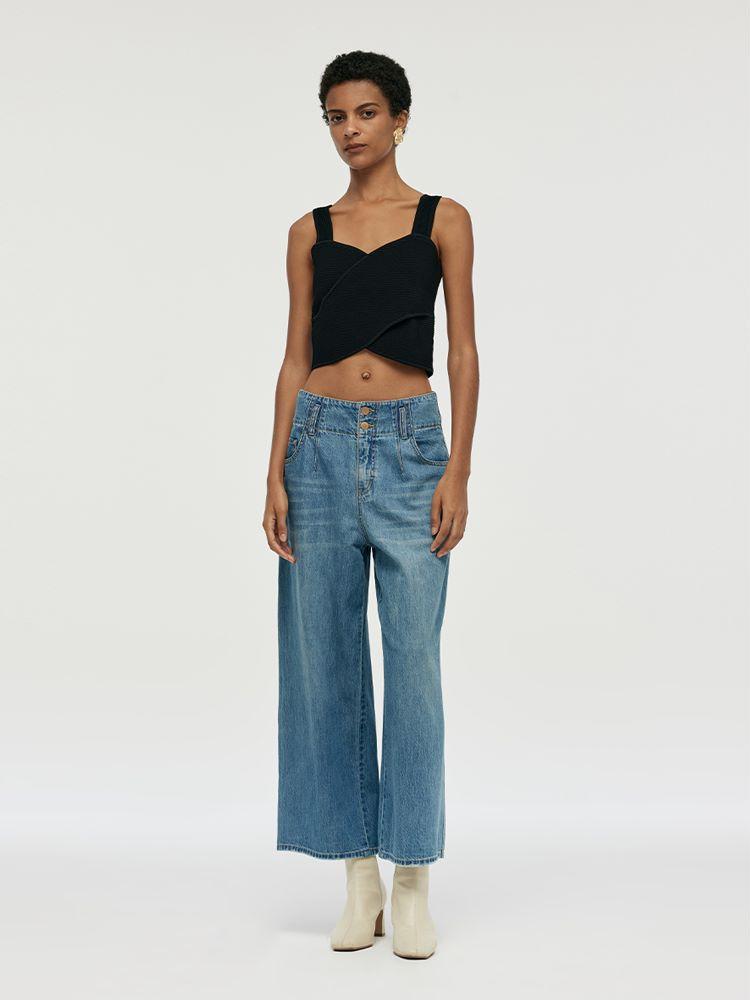 Wide-Leg Loose Women Capri Jeans Product Image