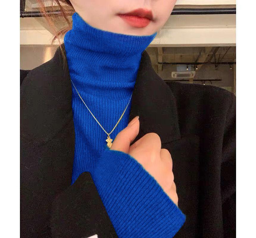 Long-Sleeve Turtleneck Plain Knit Top Product Image