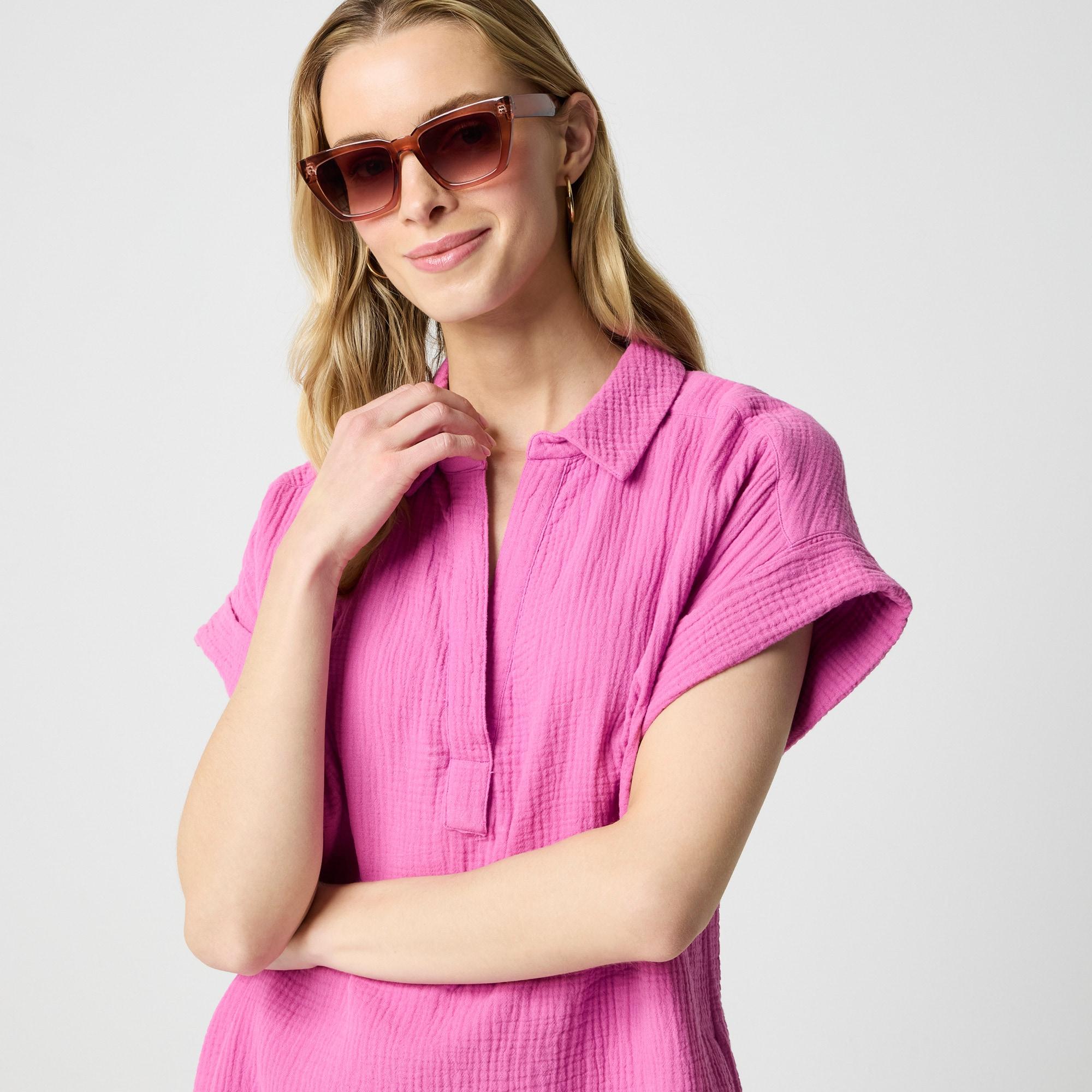 Short-sleeve gauze popover dress Product Image