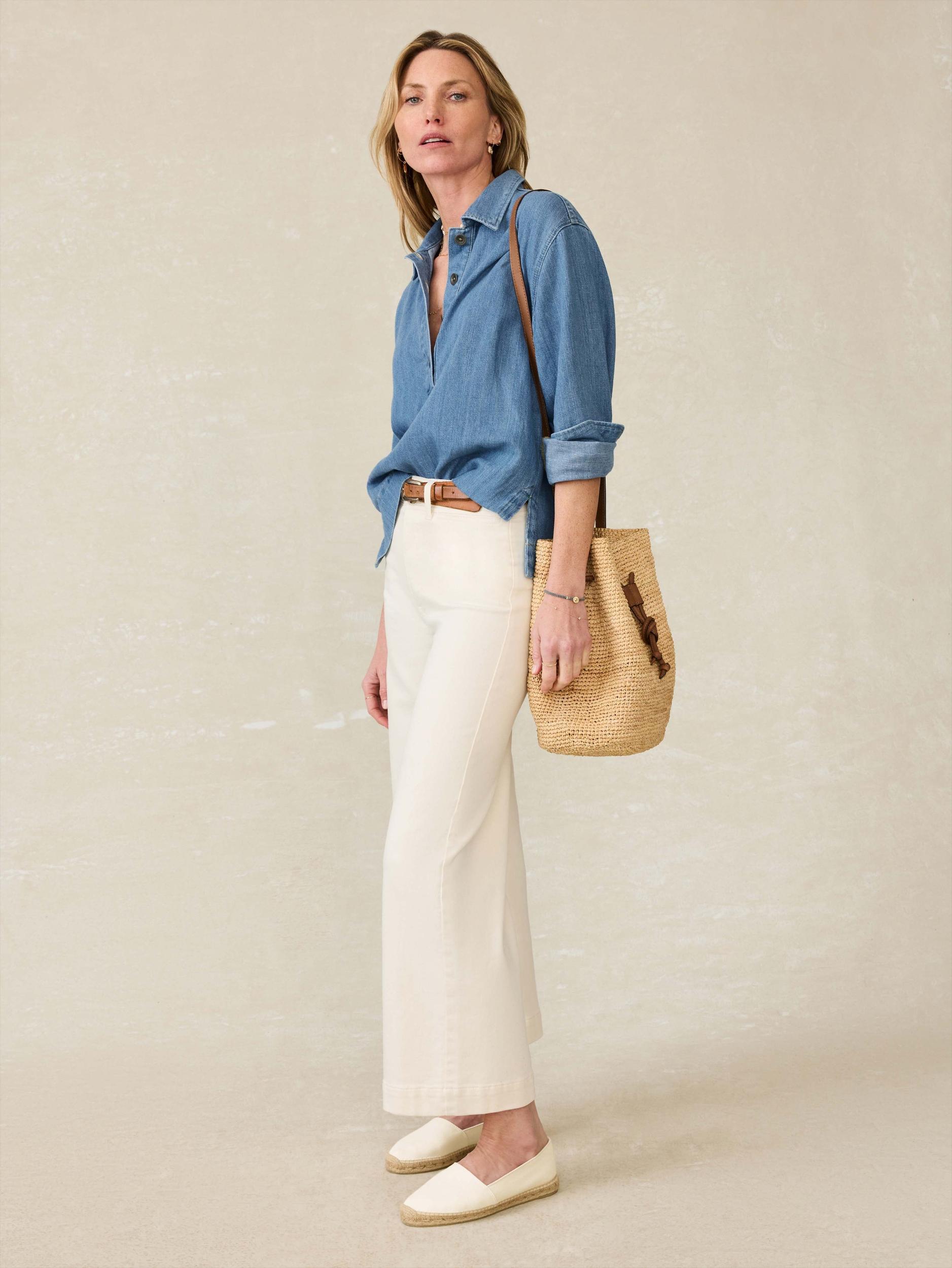 Linen Denim Oceanview Blouse - Coastal Cloud Wash Female Product Image